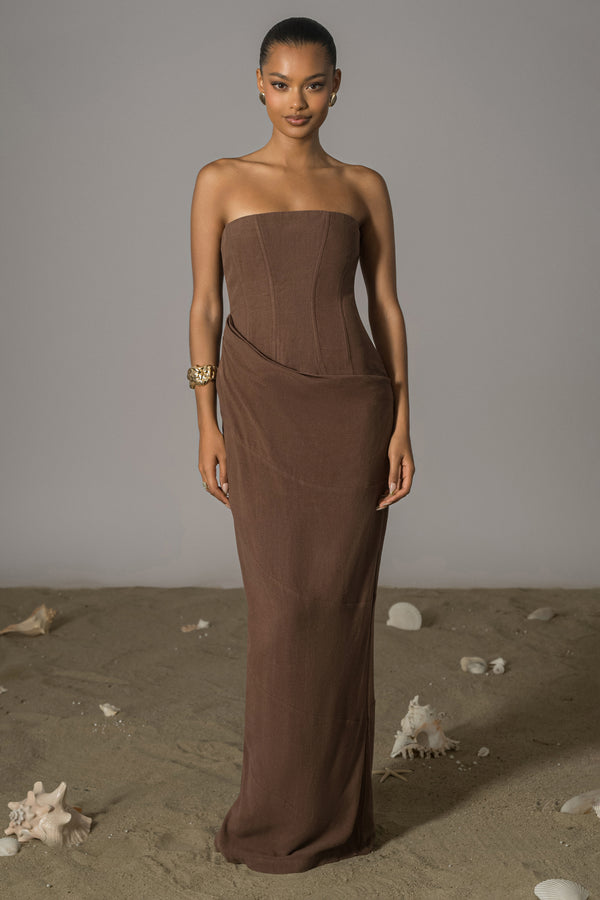 Robe Maxi en Lin Voyage au Chocolat