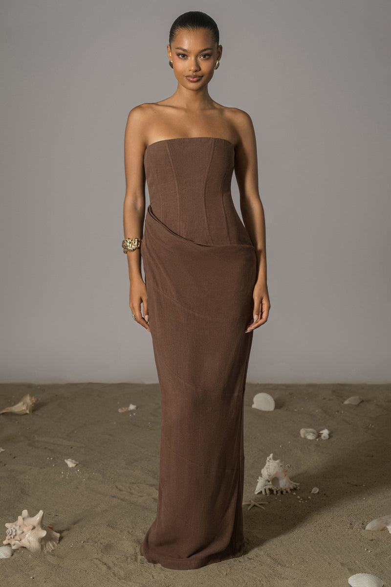 Chocolate Journey Linen Maxi Dress