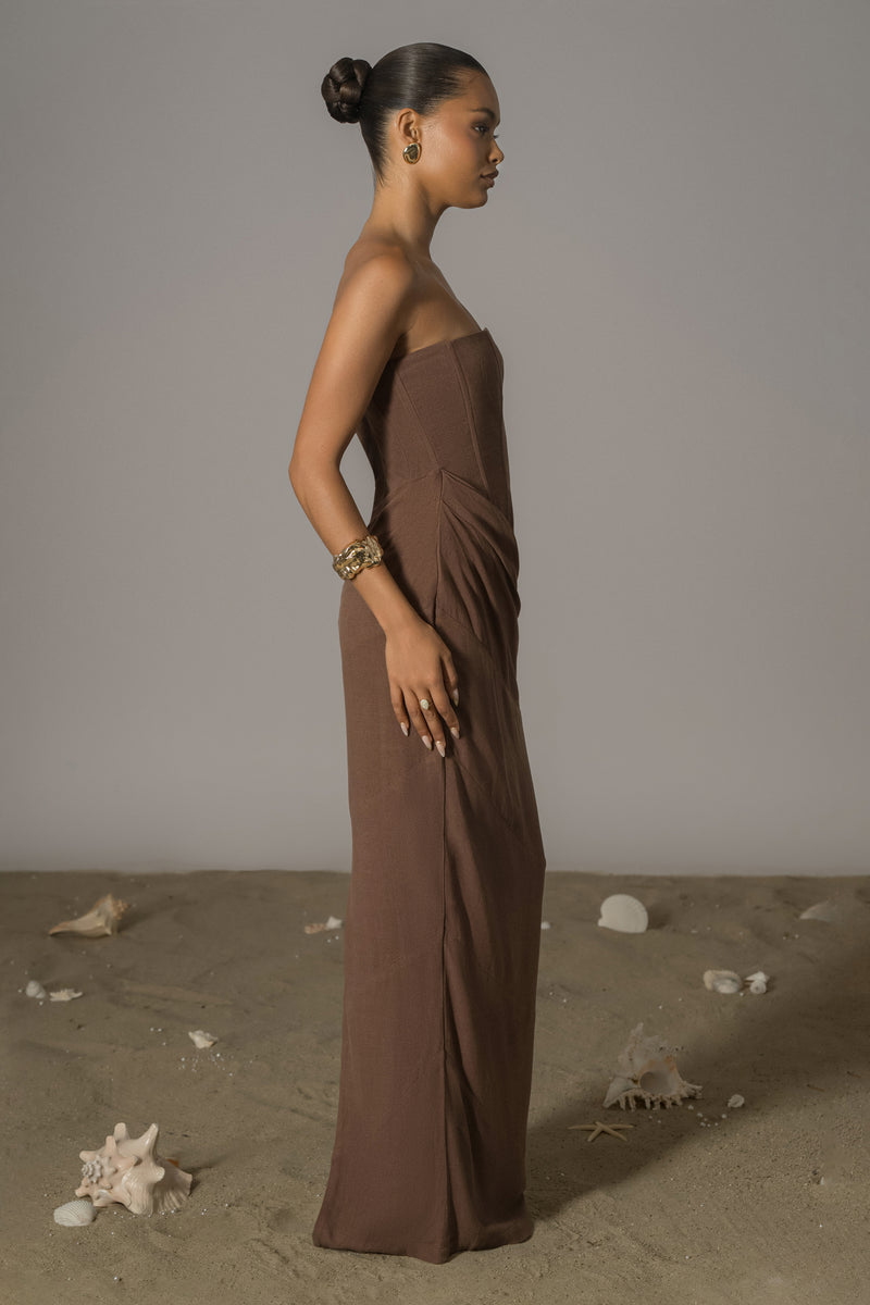 Chocolate Journey Linen Maxi Dress