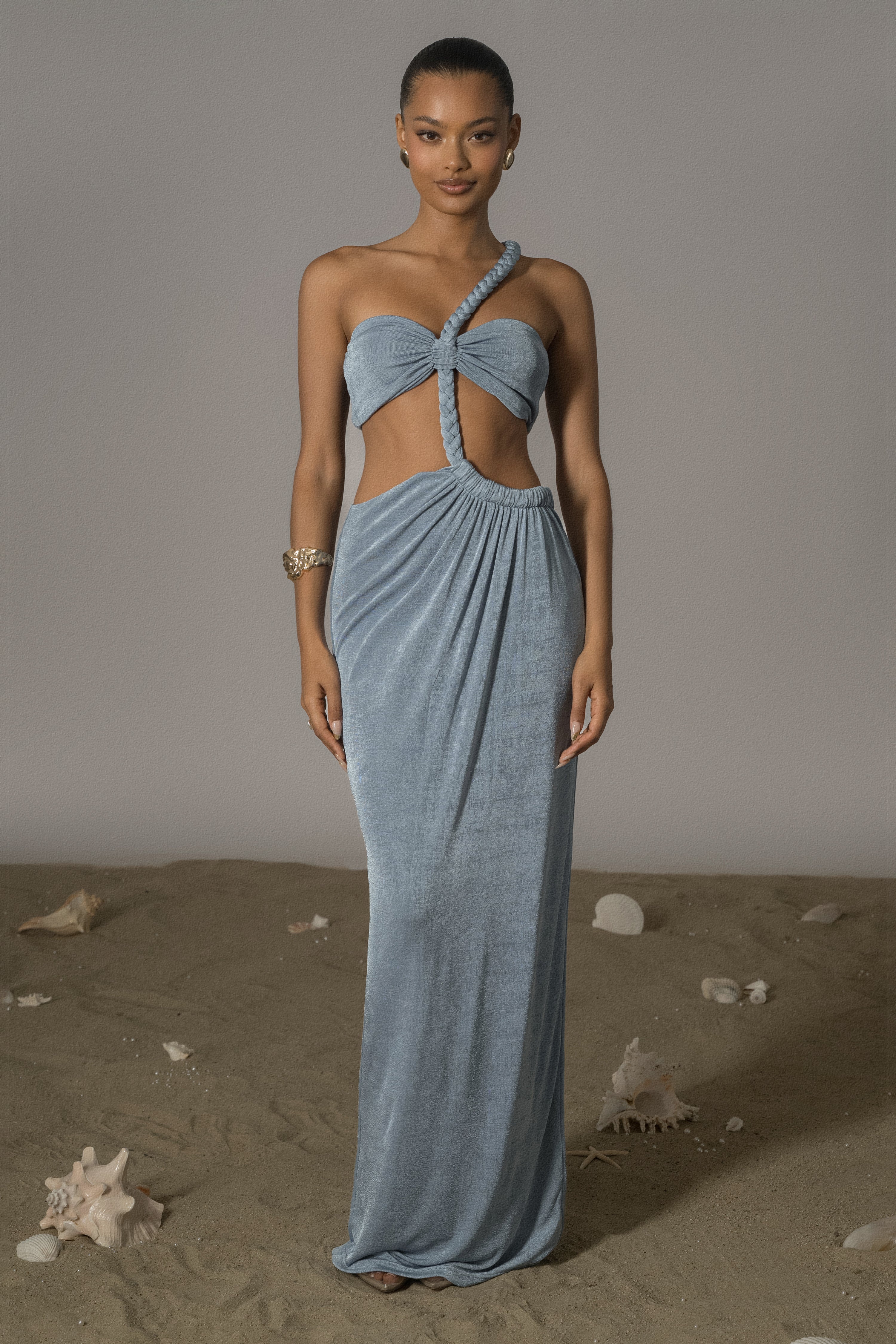 Blue Ema One Shoulder Maxi Dress - JLUXLABEL