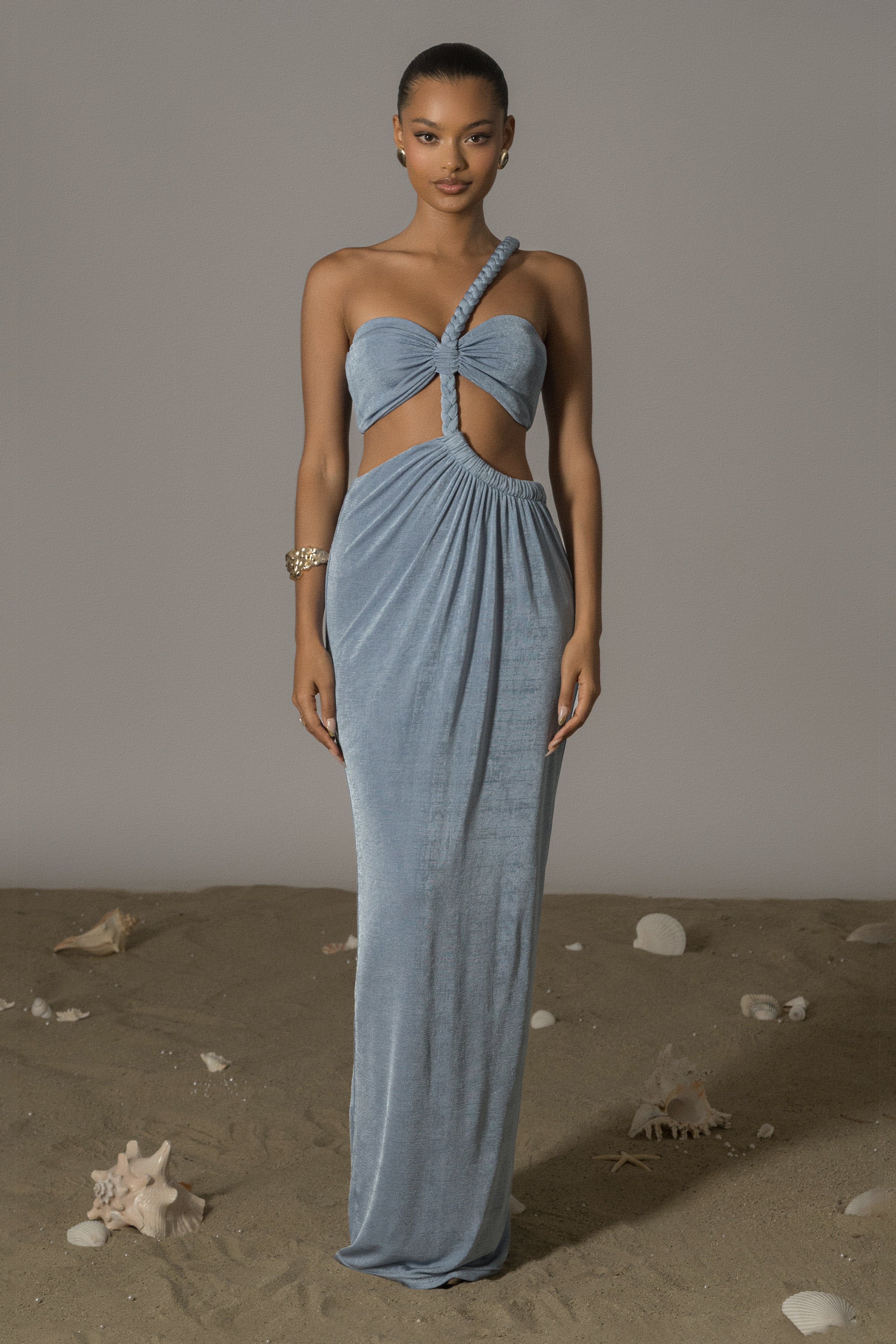 Blue Ema One Shoulder Maxi Dress - JLUXLABEL