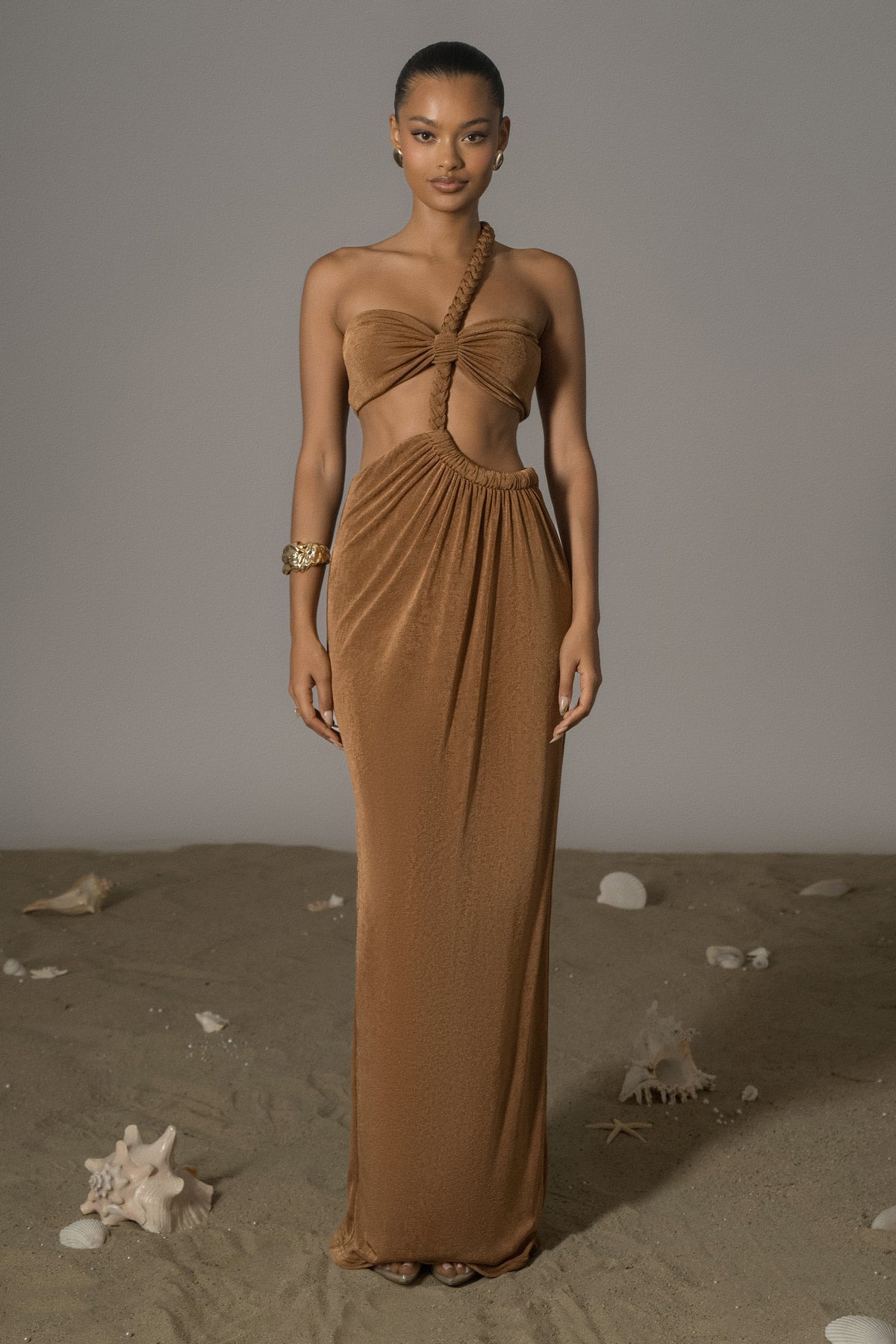 bronze dress Ema One Shoulder Maxi Season: AW 25 Prepare for a remarkable Pevafe Elegant Dusty Blue Size:16