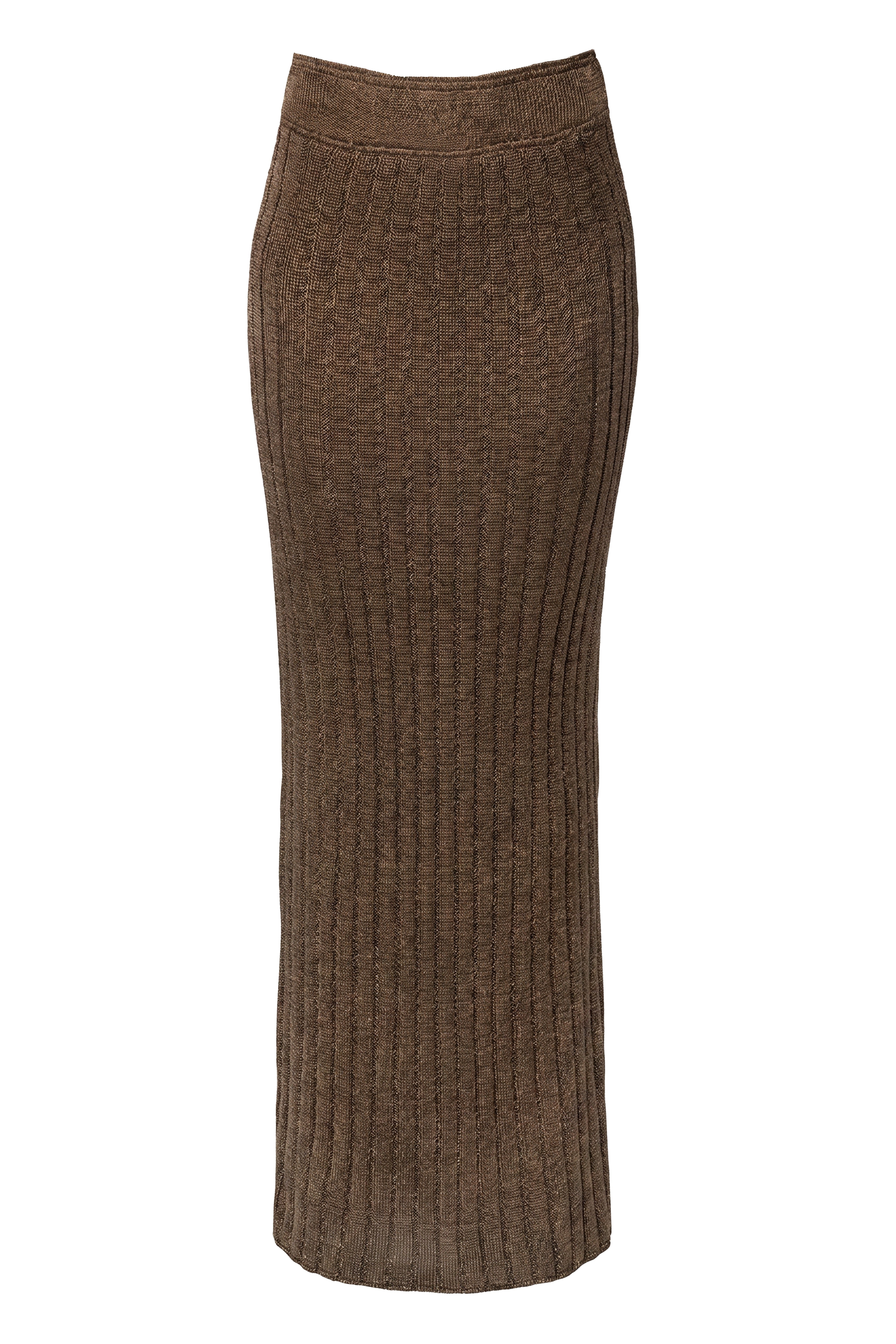 Bronze metallic maxi skirt from JLUXLABEL featuring a flowy resort-inspired design and elegant metallic finish.