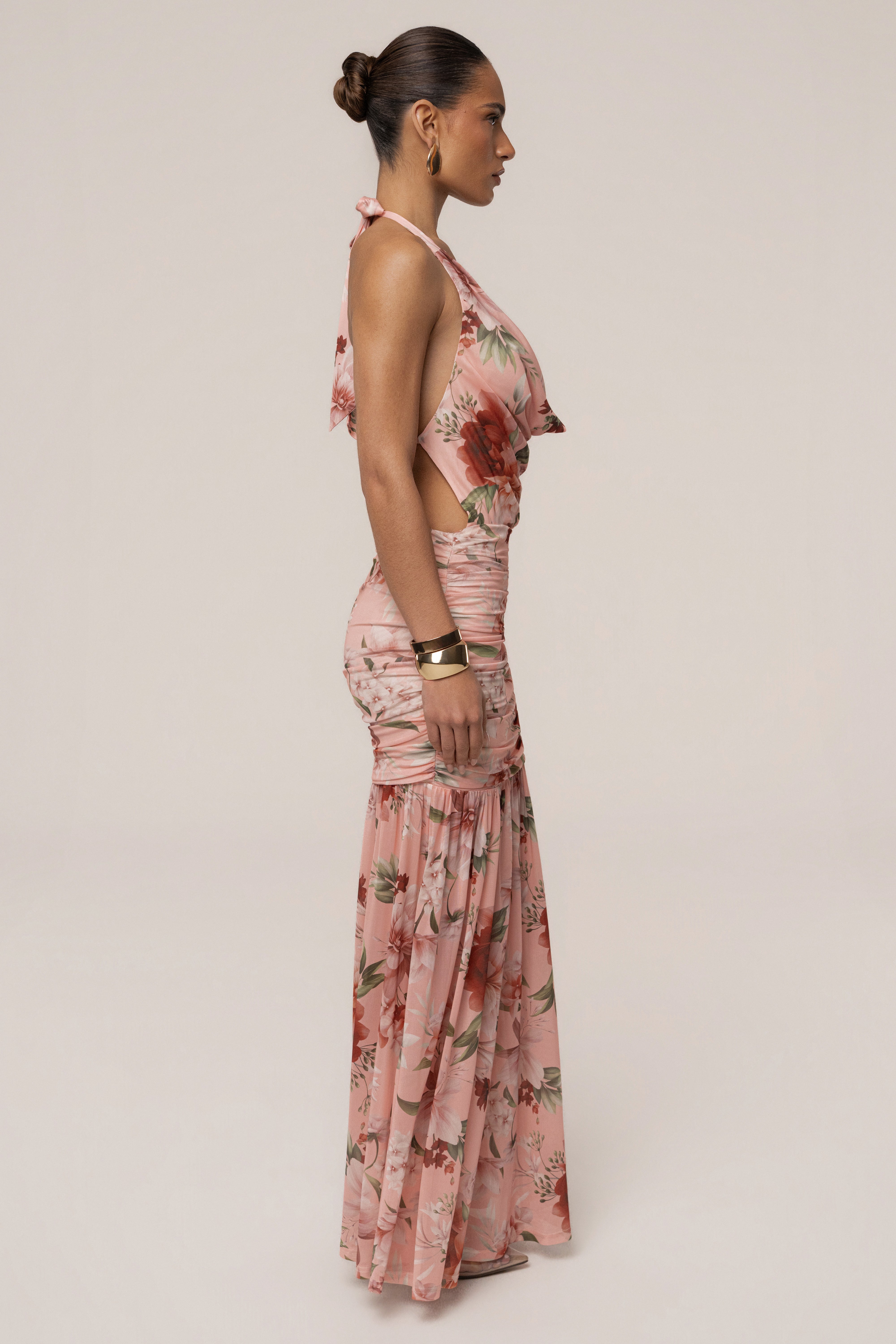 Pink Petals and Poetry maxi dress by JLUXLABEL featuring floral print and flowing fabric, perfect for elegant summer occasions.