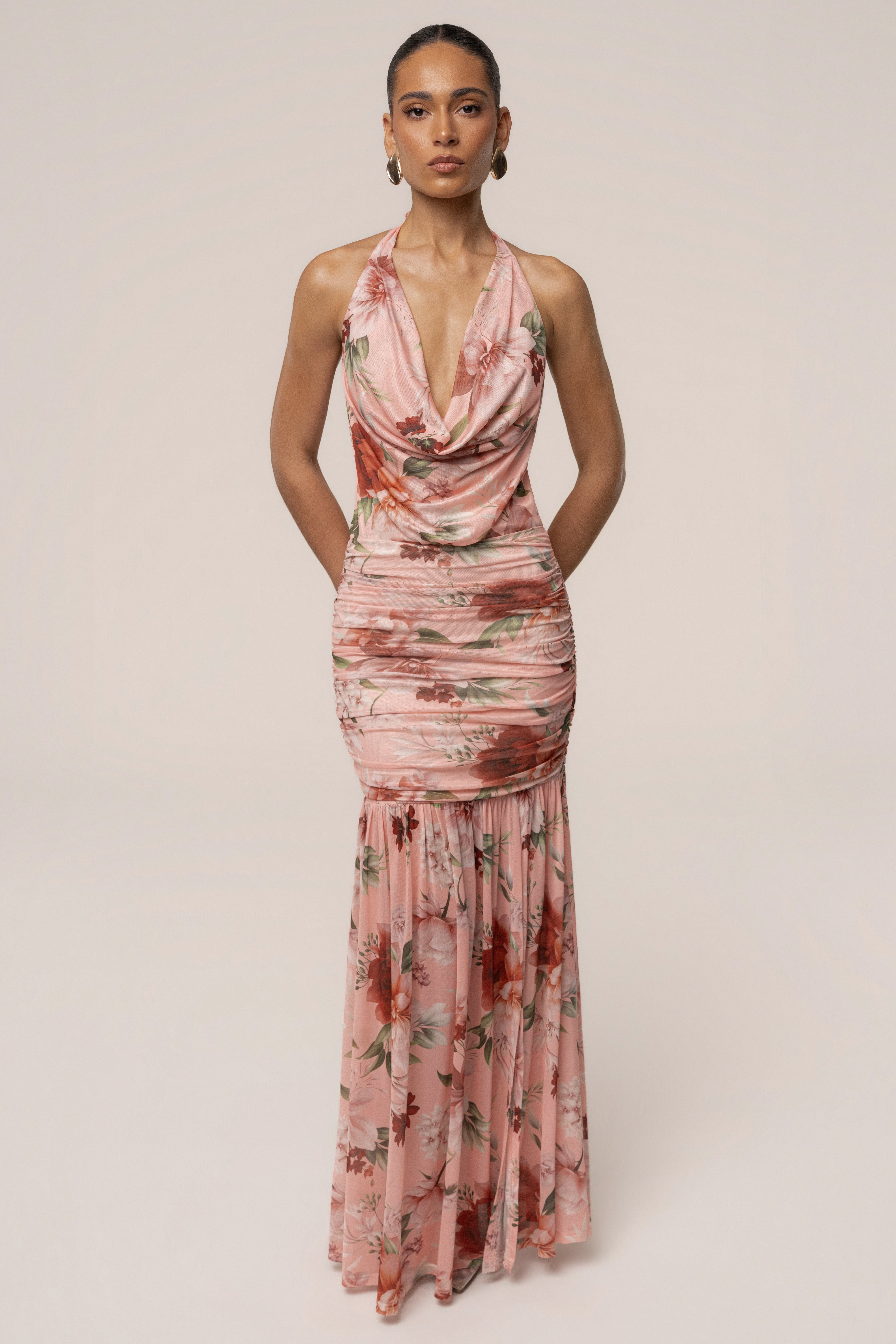 Pink Petals and Poetry maxi dress by JLUXLABEL featuring a flowy silhouette and floral pattern, perfect for elegant summer occasions.