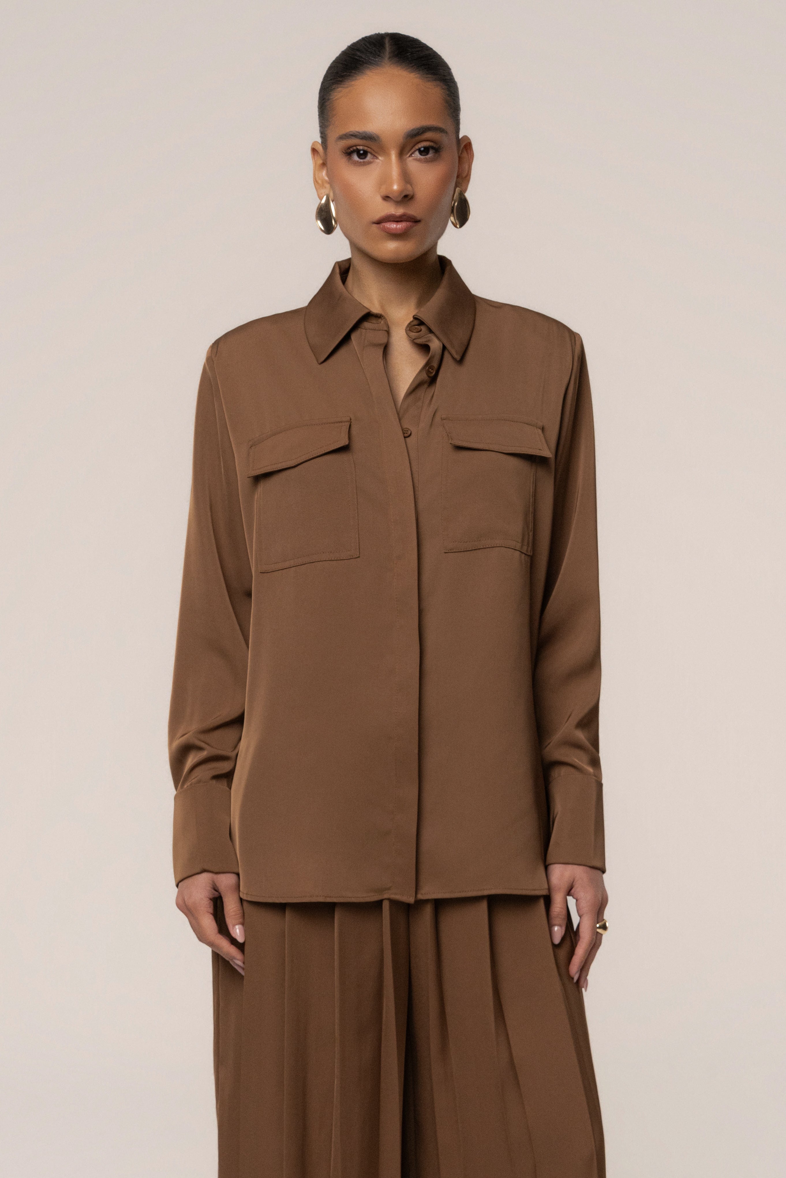 Brown Misty Button Up