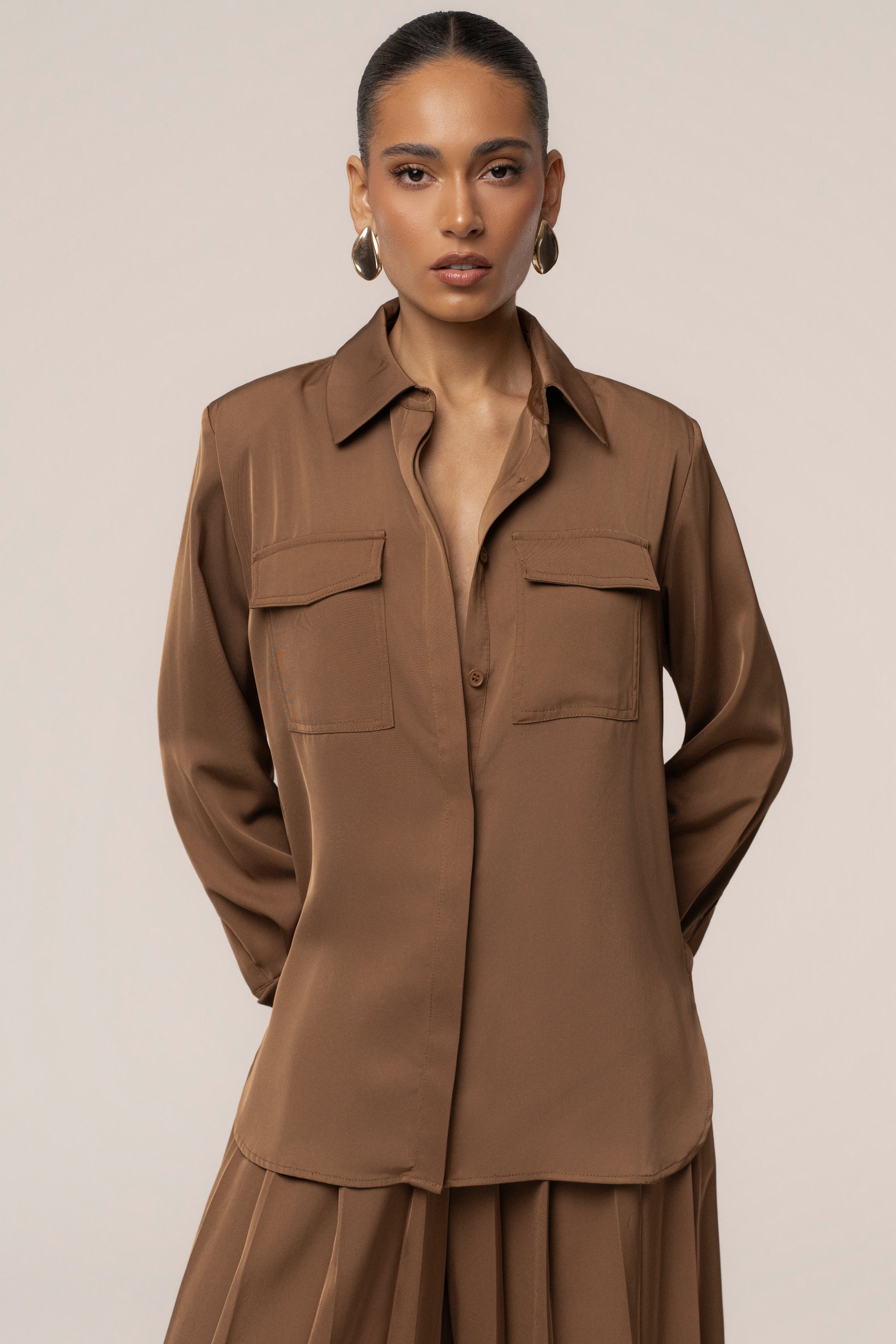 Brown Misty Button Up