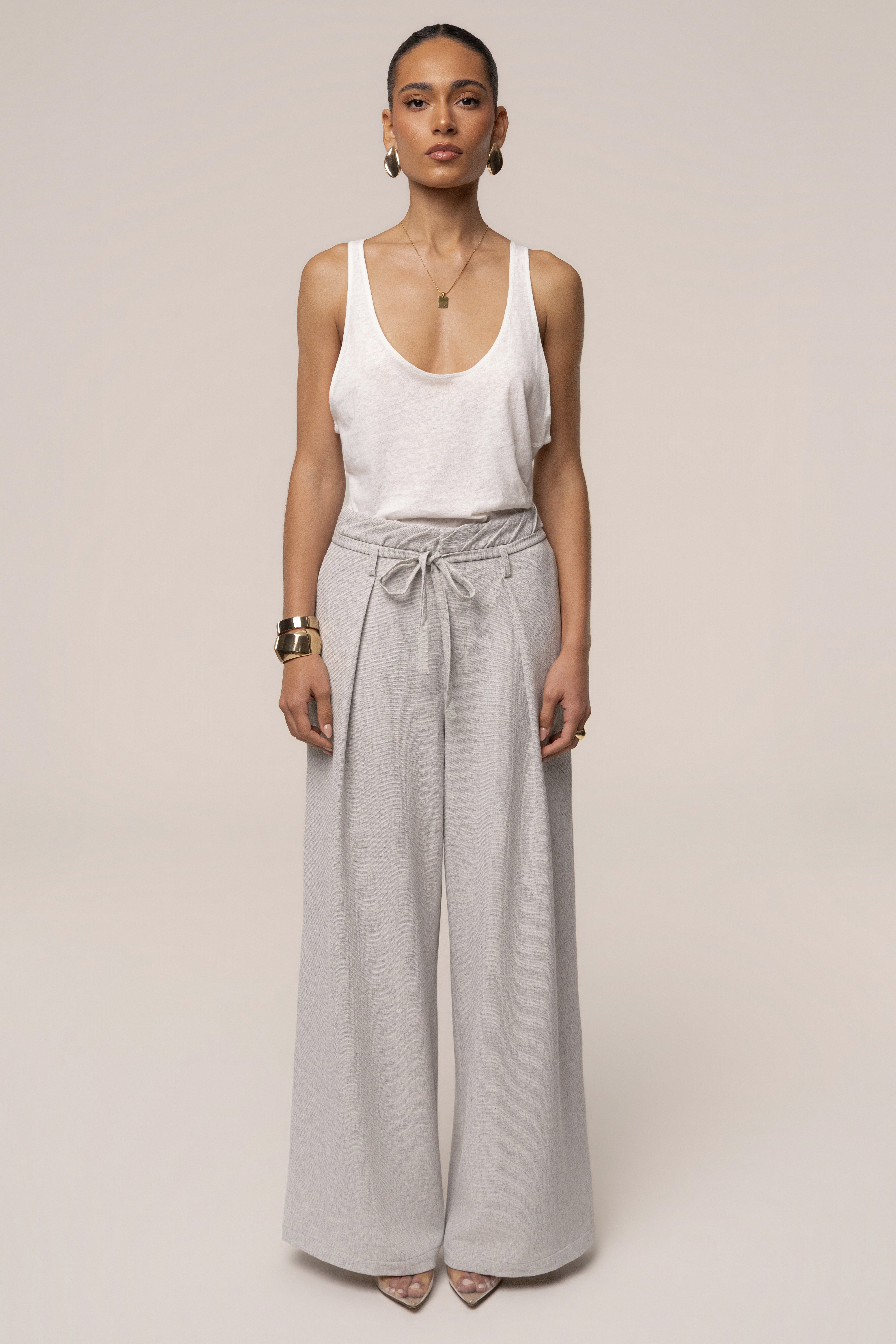 Ivory classic scoop neck tank top from JLUXLABEL, soft sleeveless top with a relaxed fit and smooth fabric.