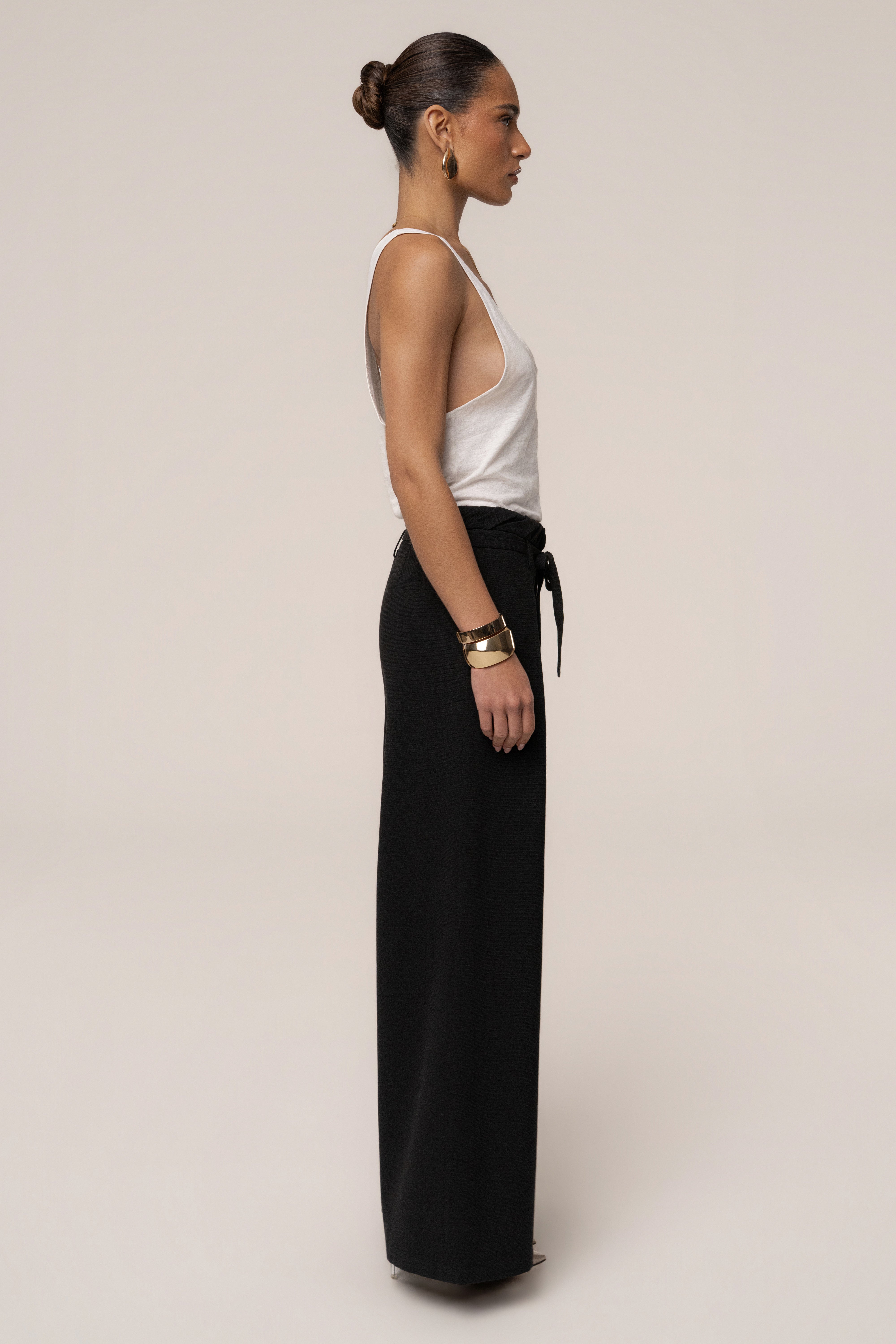 Black JLUXLABEL Refined Ease Wide Leg Pants, stylish bottoms with a relaxed fit and wide-leg design.