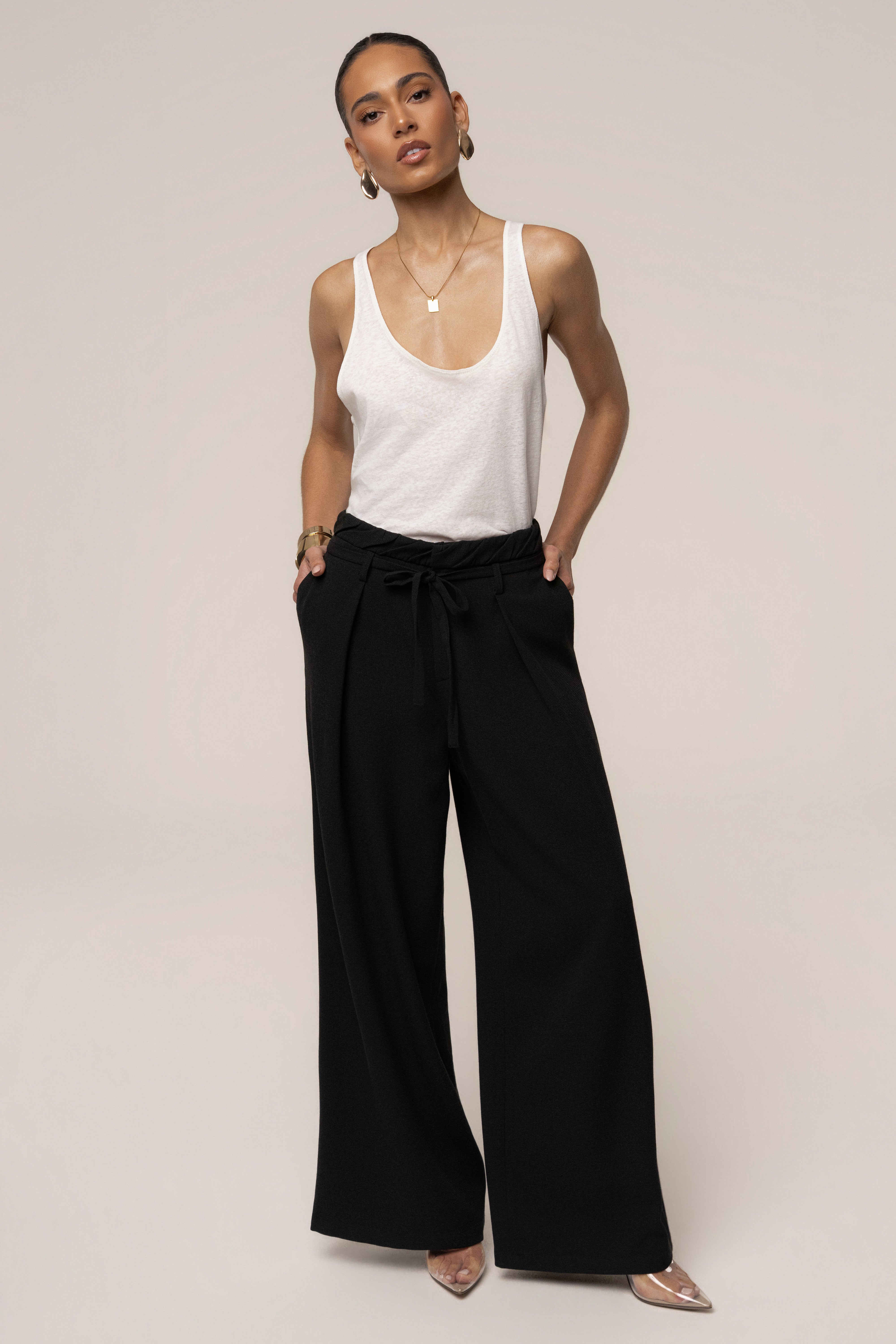 Black JLUXLABEL refined ease wide-leg pants, stylish and comfortable bottoms with a relaxed fit and wide-leg design.