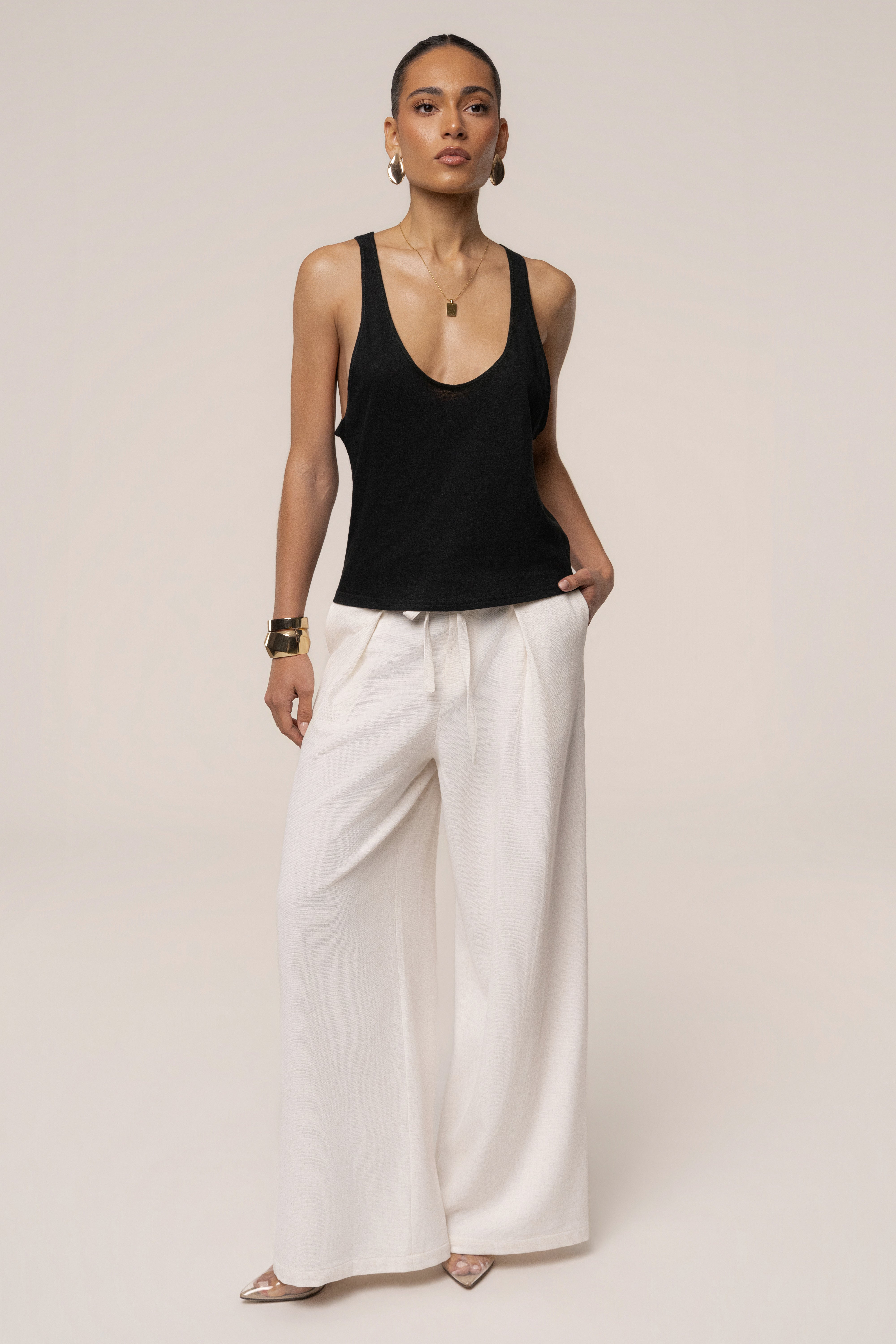 Ivory JLUXLABEL refined ease wide-leg pants, stylish bottoms with a relaxed fit and smooth fabric, perfect for casual or dressy looks.