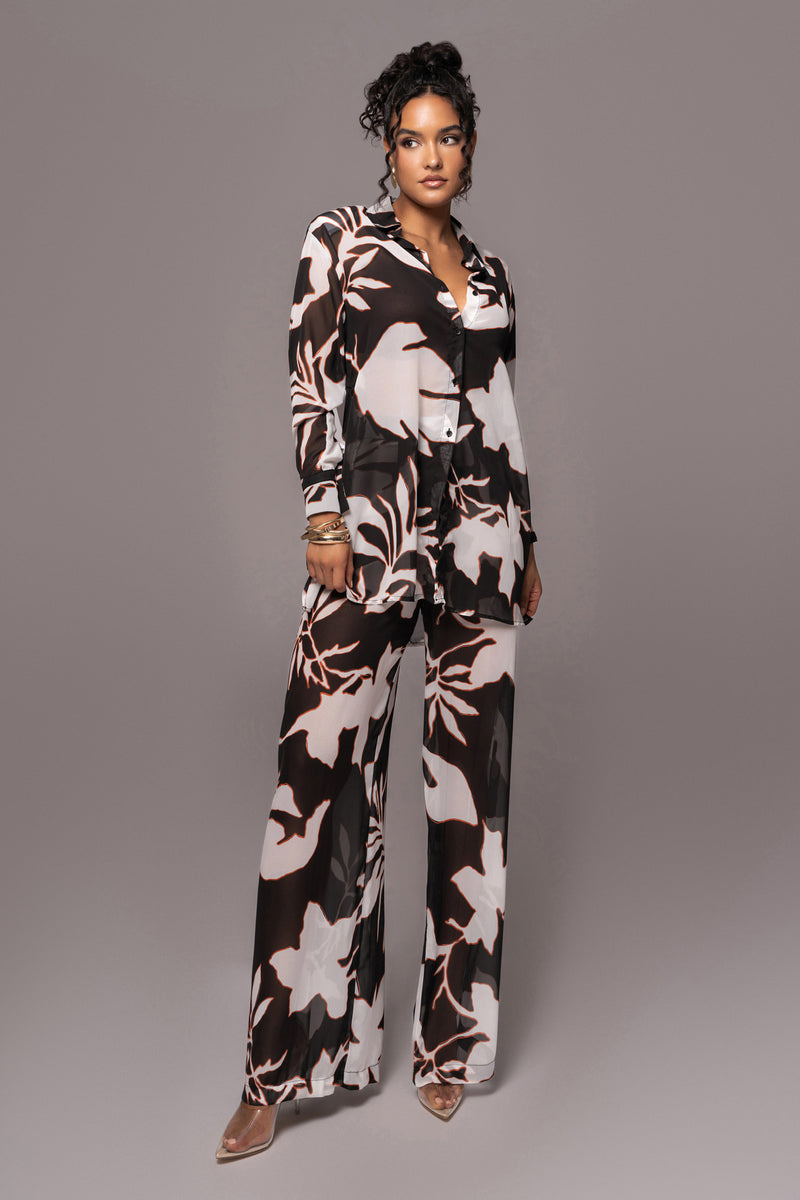Ivory Floral Stay For A While Printed Trousers - JLUXLABEL
