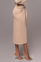 Tan Sunlight Crinkled Mesh Skirt Set - JLUXLABEL