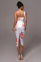 Ivory Crystalline Floral Midi Dress - JLUXLABEL