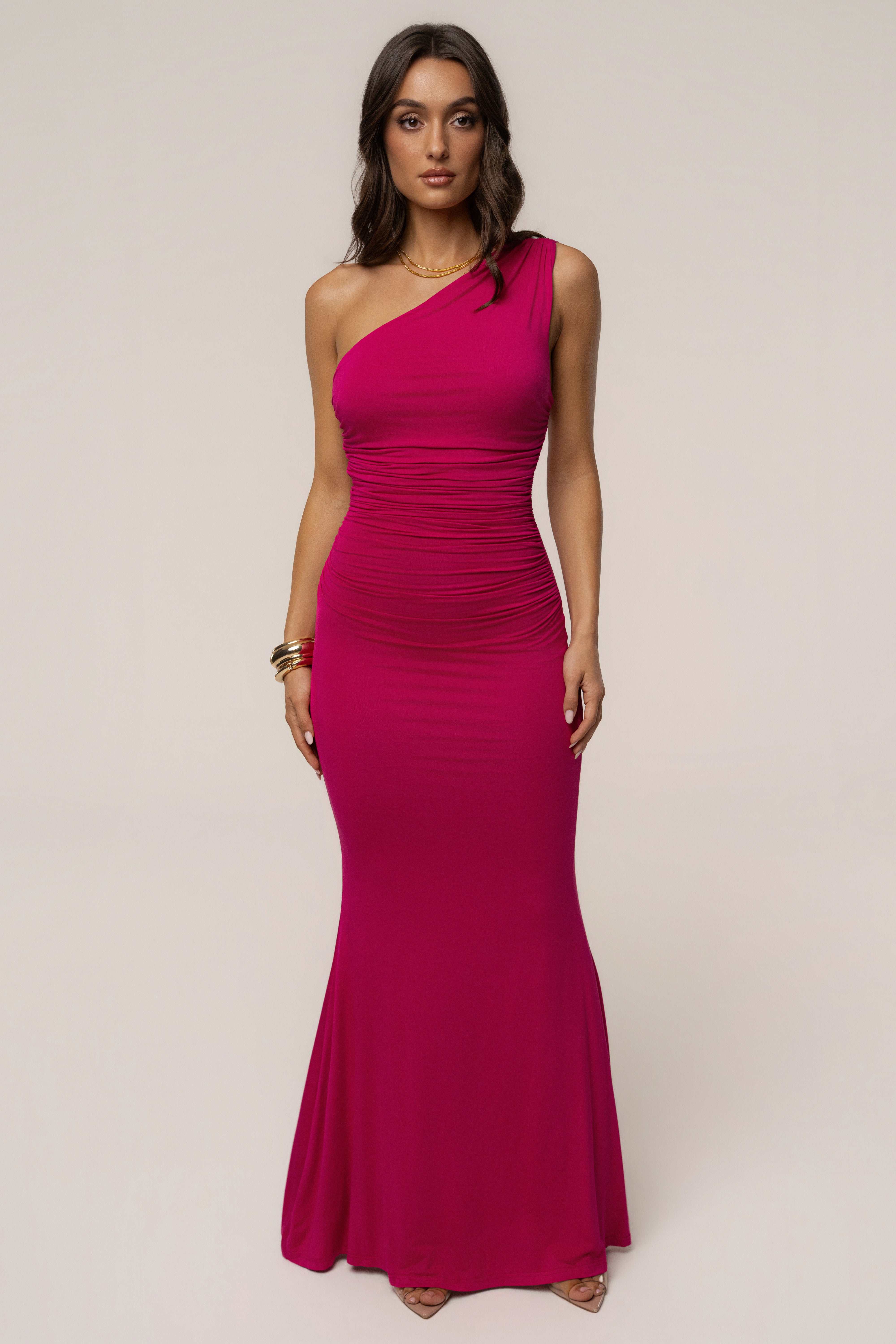 Fuchsia Night Affair maxi dress by JLUXLABEL featuring a flowing silhouette and elegant design for formal occasions.