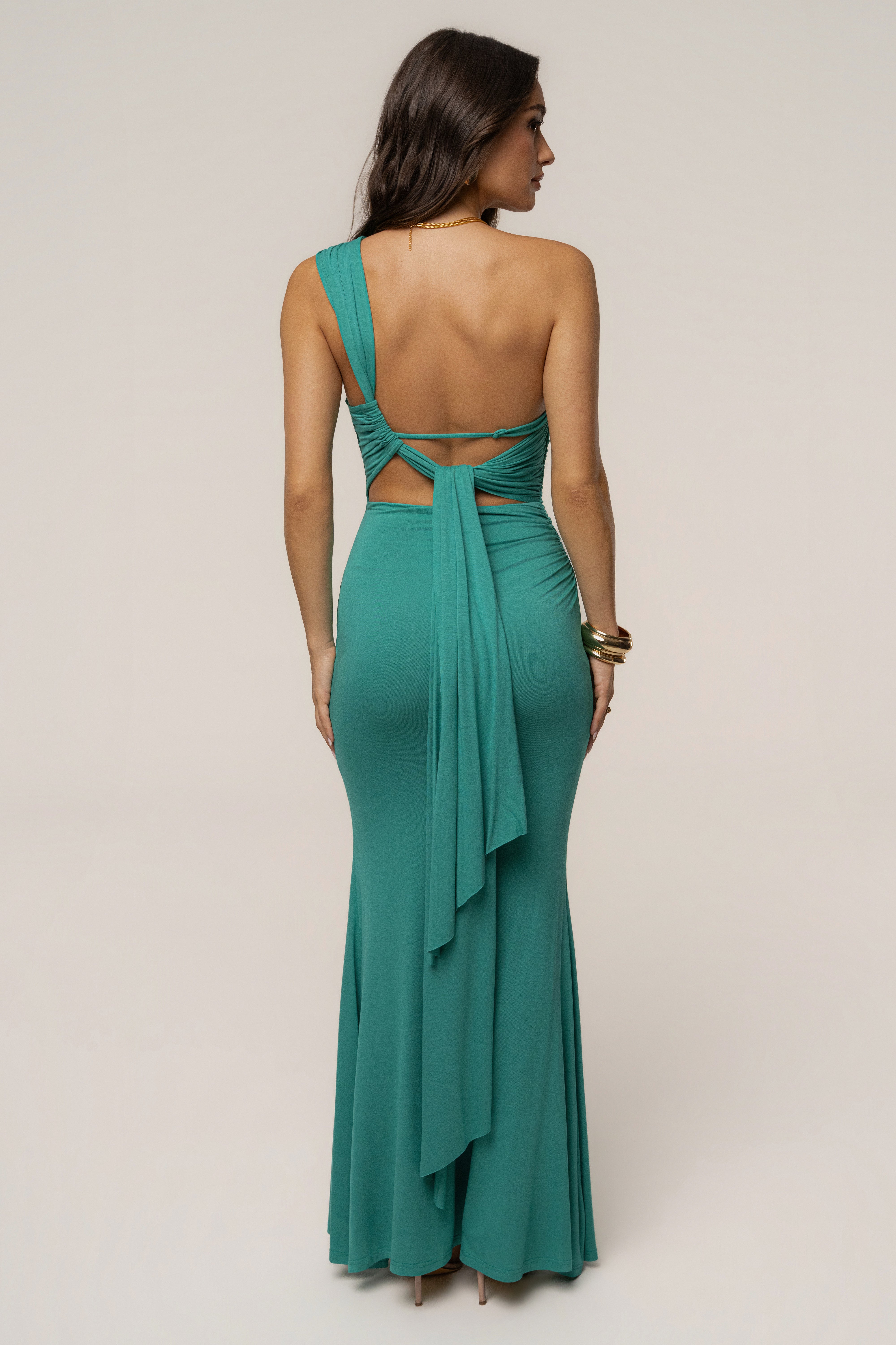 Teal JLUXLABEL Night Affair maxi dress with flowing fabric and elegant design, perfect for evening events.