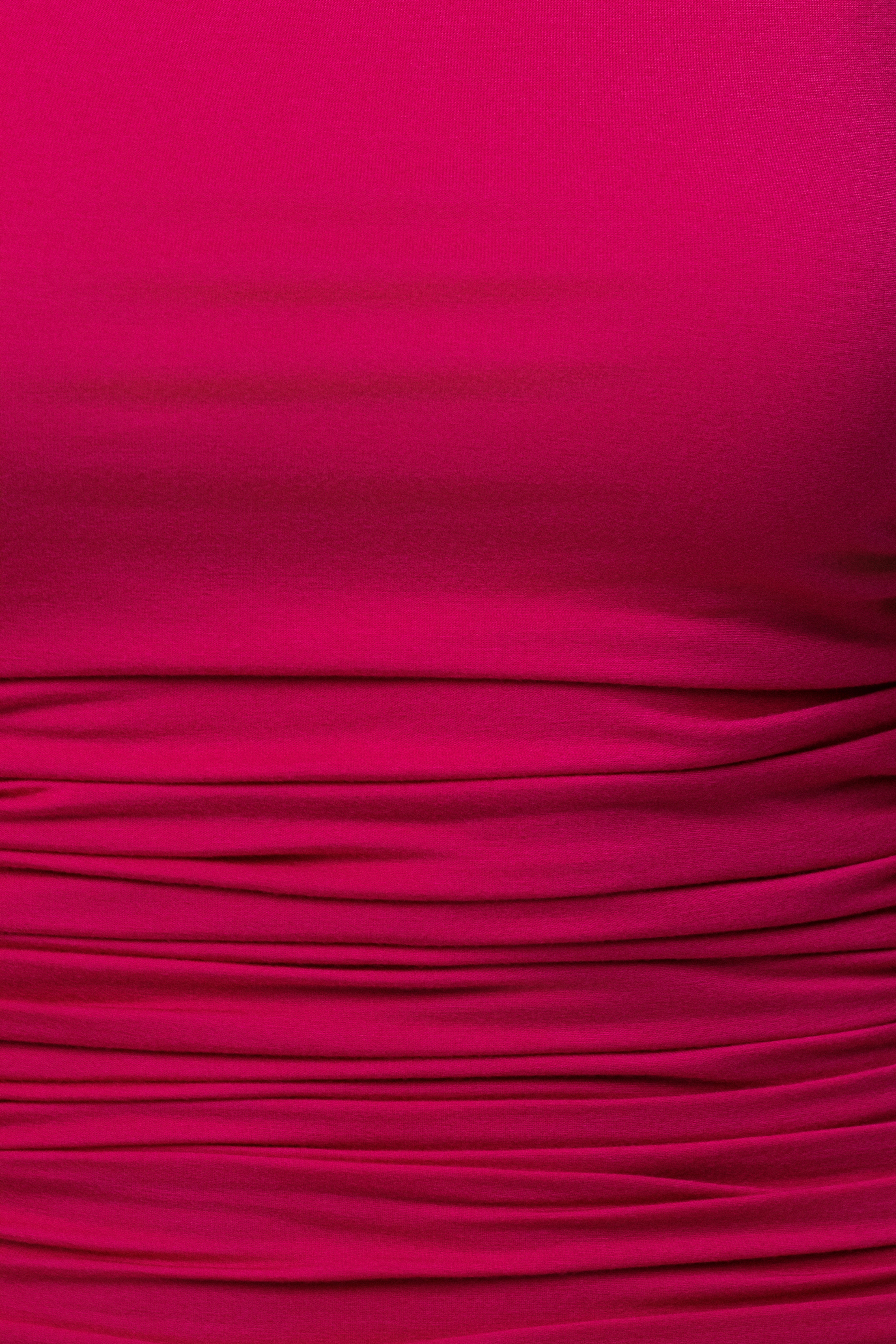 Fuchsia Night Affair maxi dress by JLUXLABEL, flowing evening dress with elegant design and vibrant color, displayed on a hanger.