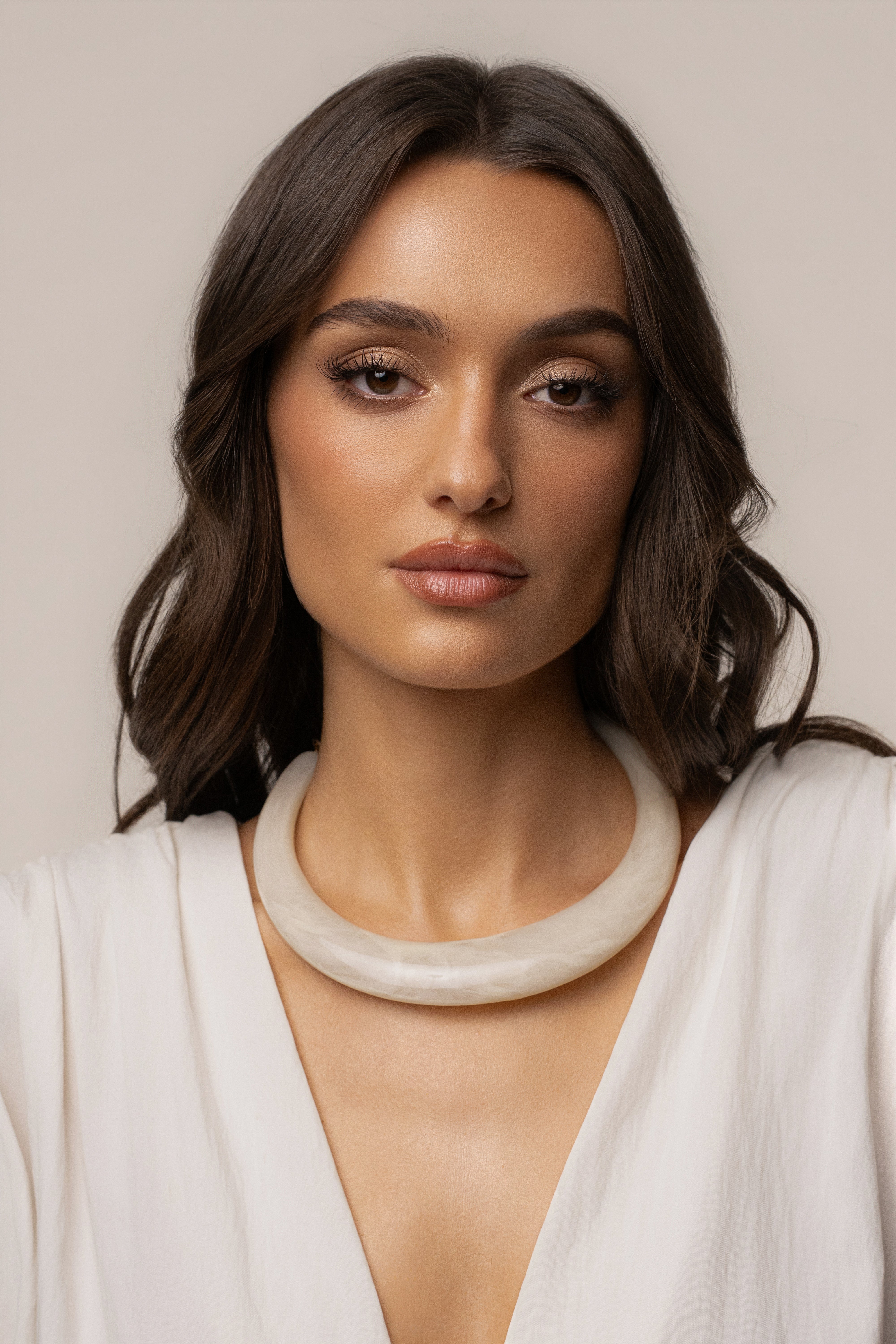 Elegant ivory opaline collar necklace by JLUXLABEL featuring a smooth, rounded design perfect for stylish jewelry accents.