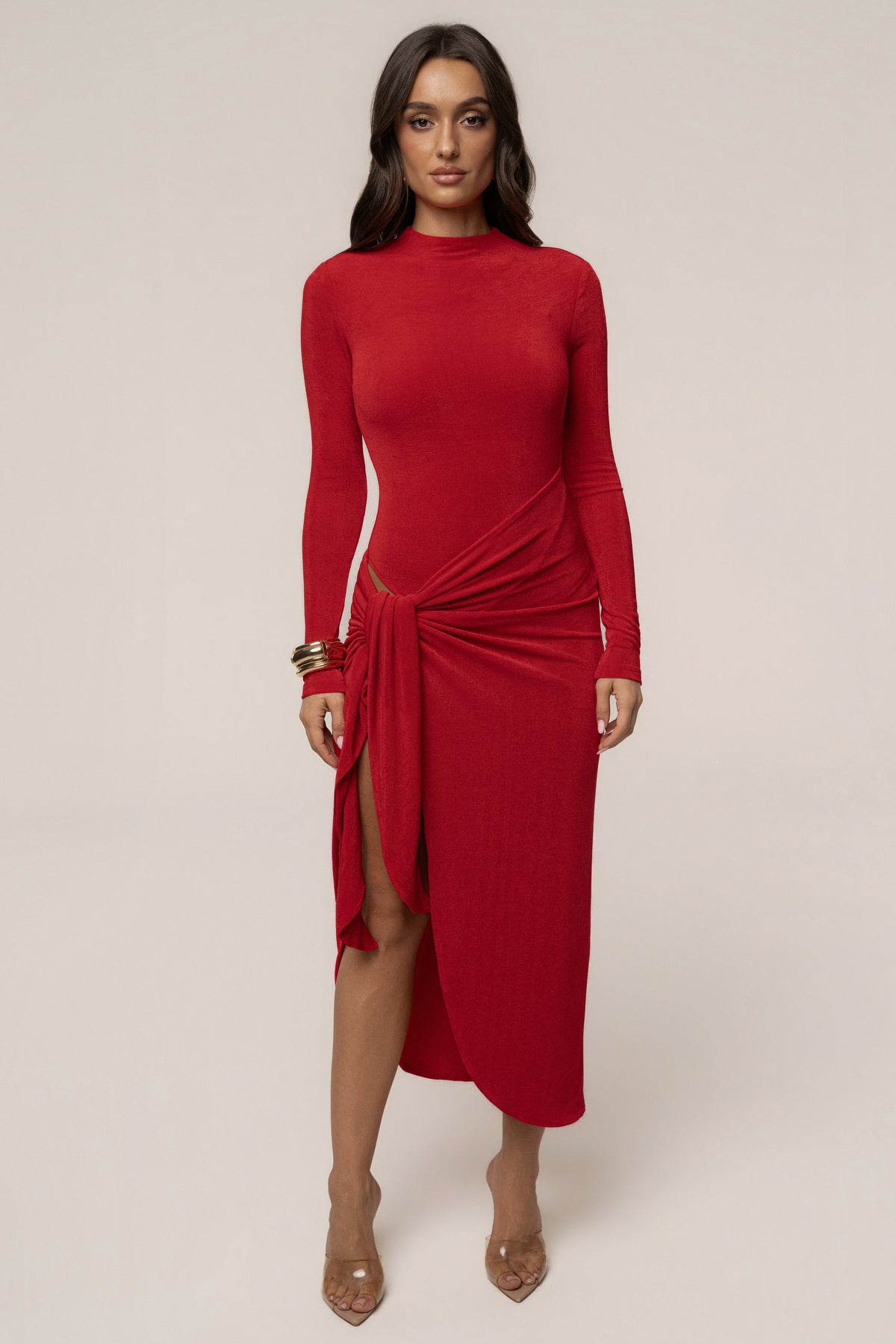 Red Last Light Slinky Midi Dress - JLUXLABEL