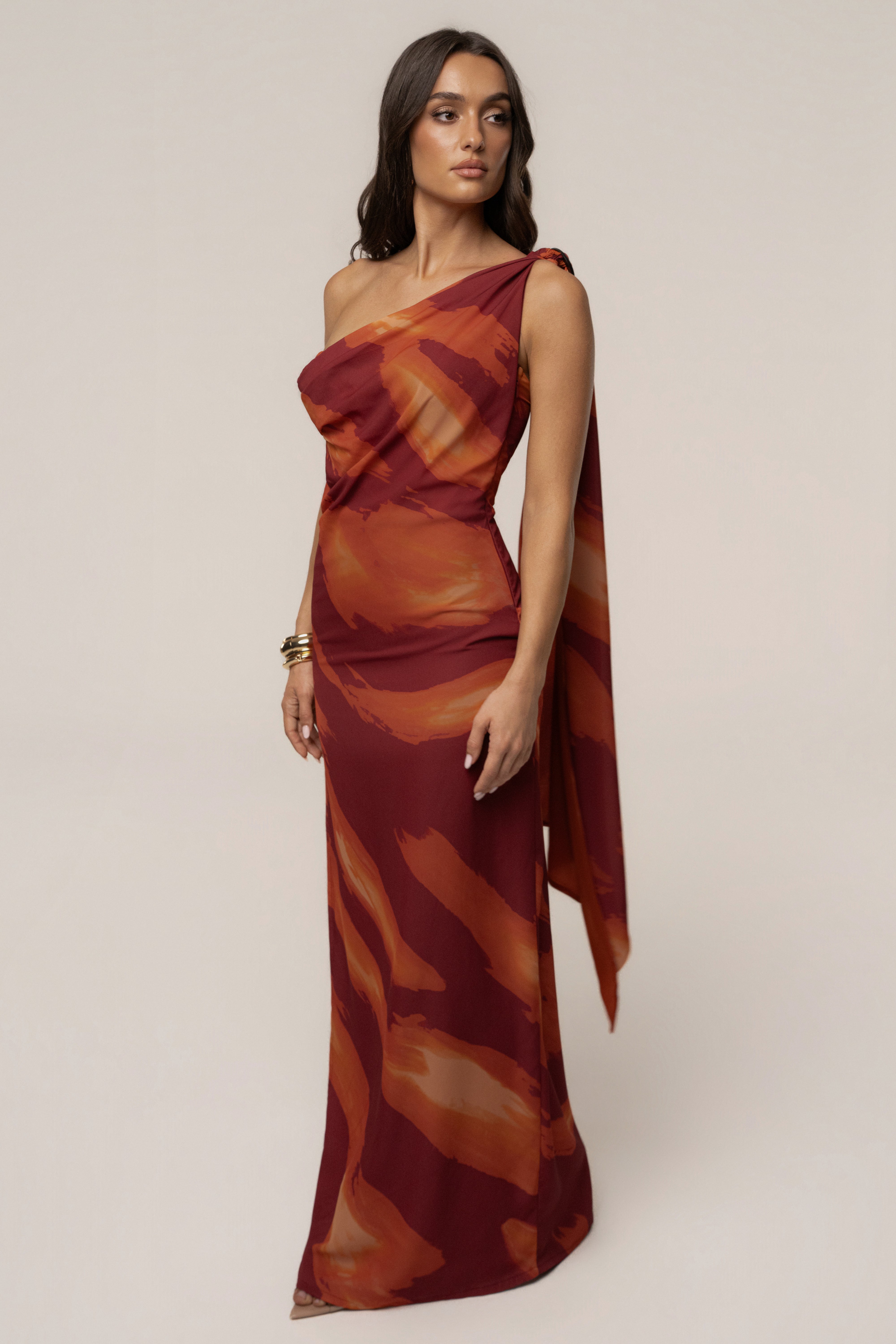 Crimson Dusk Gallery Night Maxi Dress