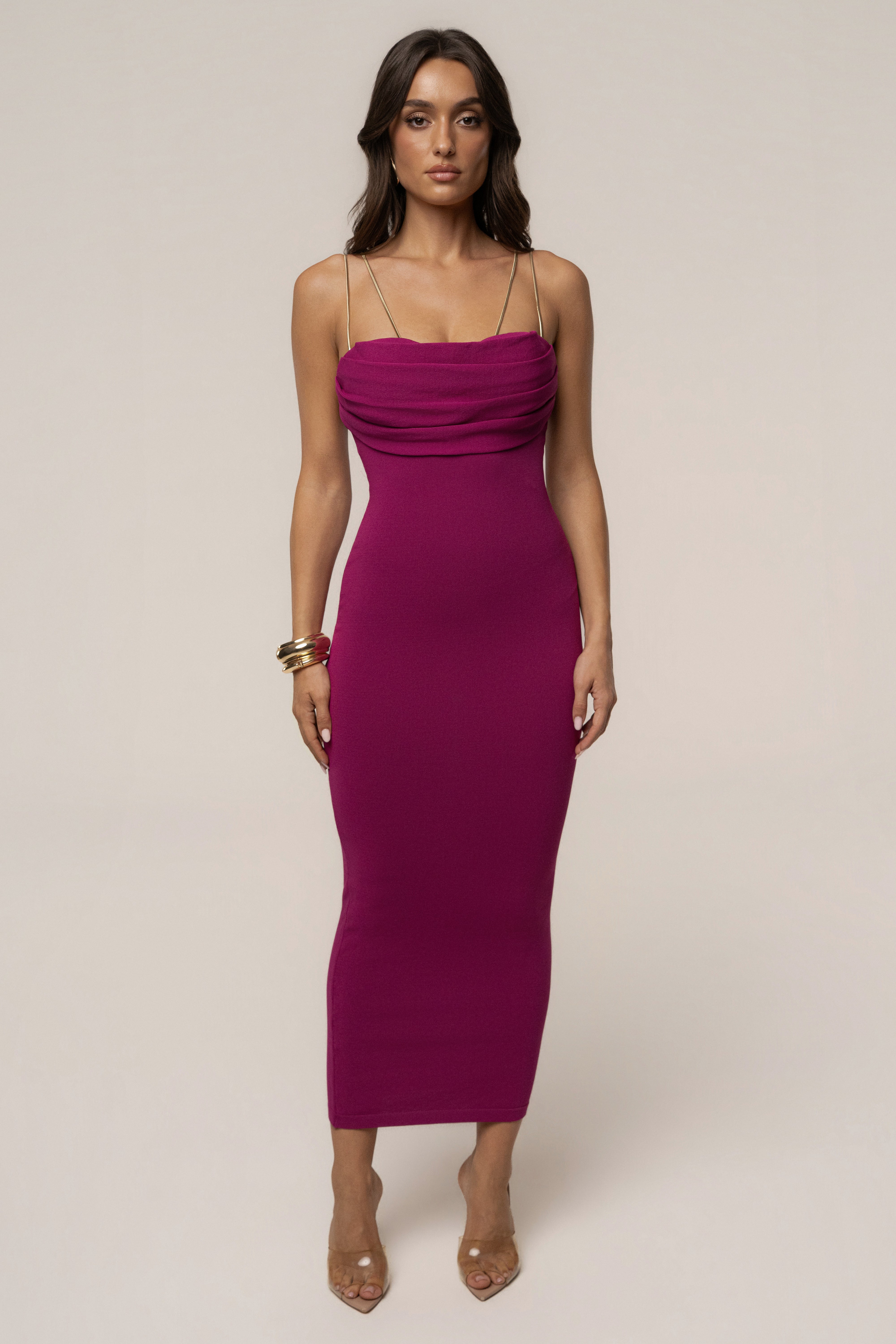 Robe Midi Drapée La Lune Fuchsia
