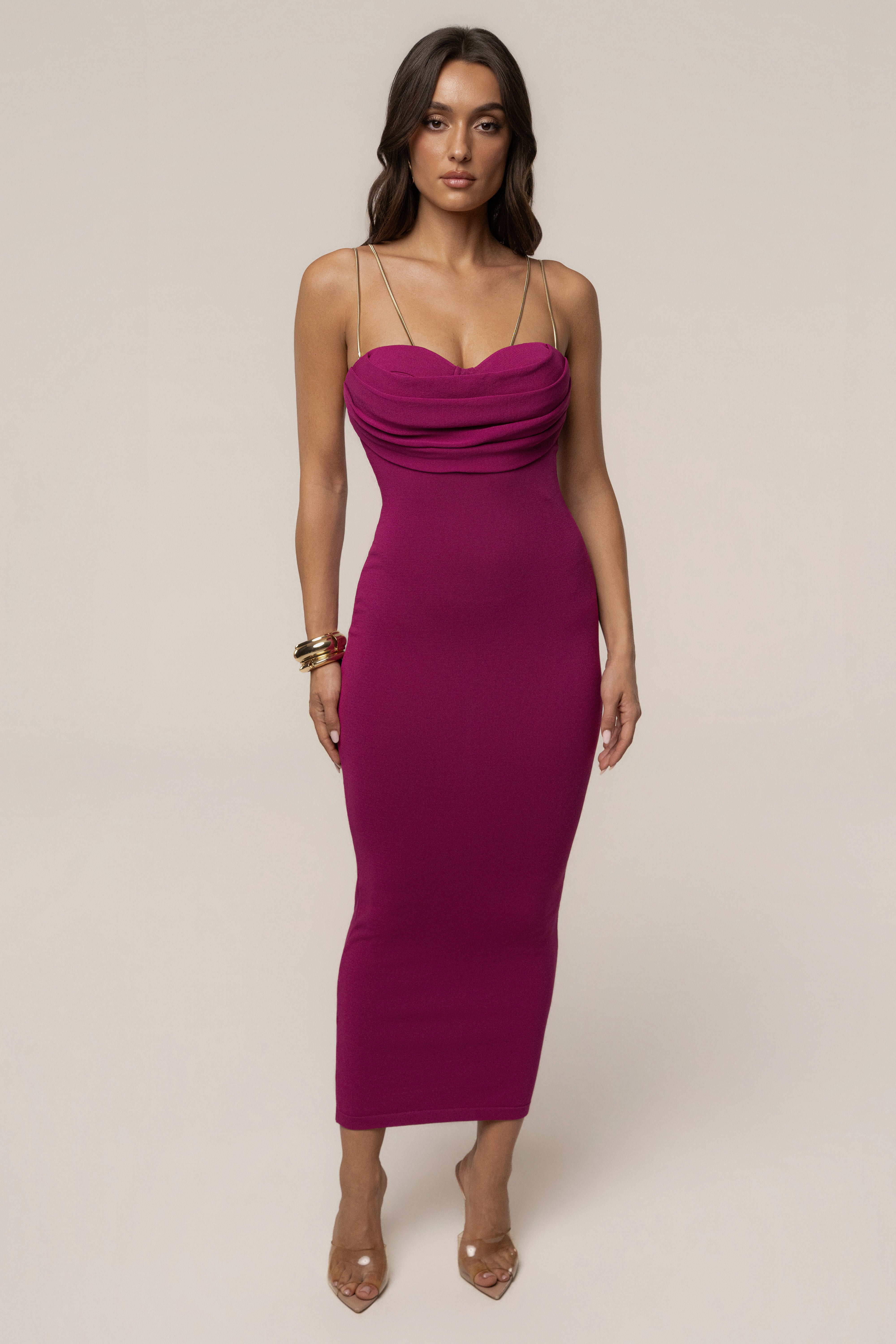 Robe Midi Drapée La Lune Fuchsia