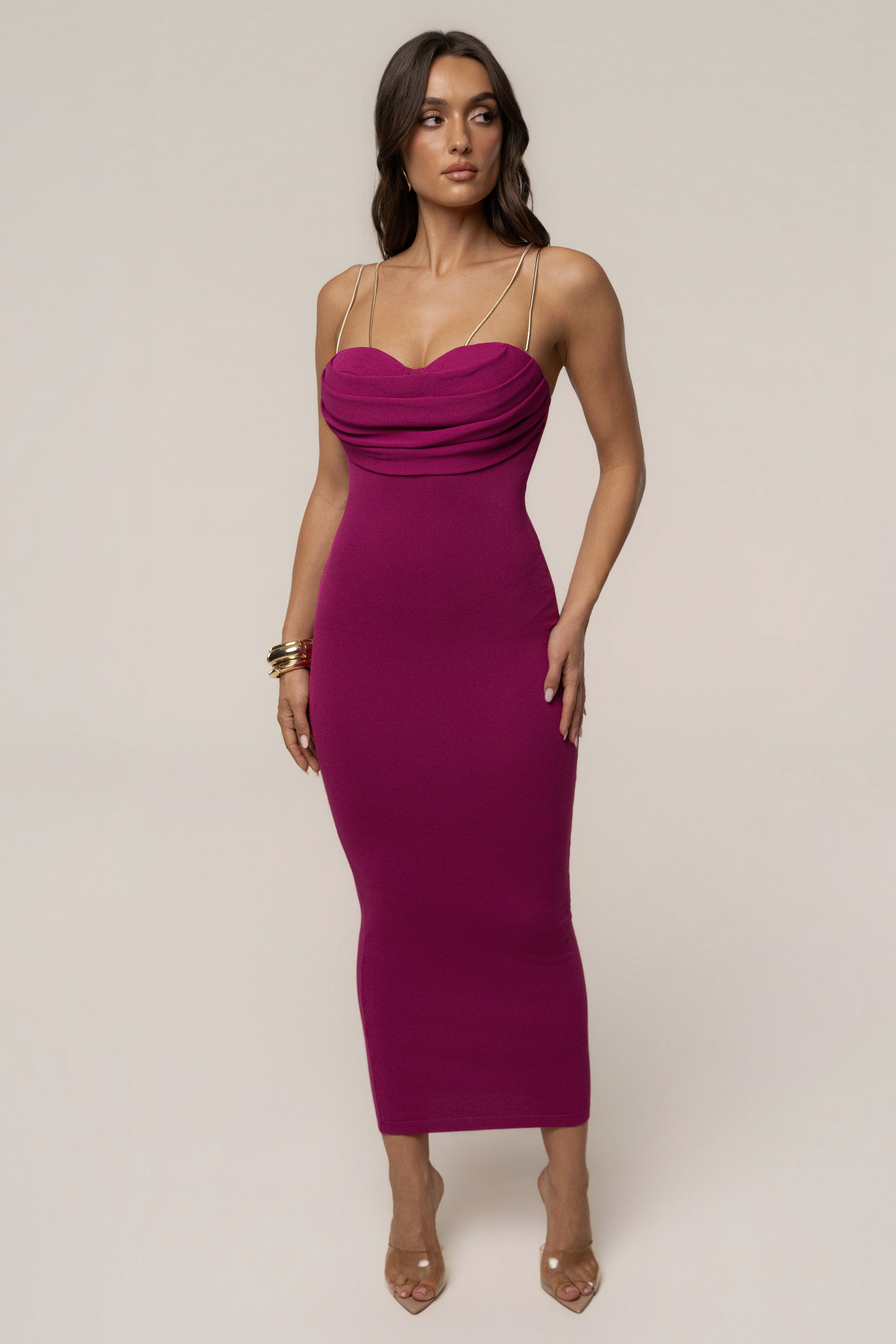 Robe Midi Drapée La Lune Fuchsia