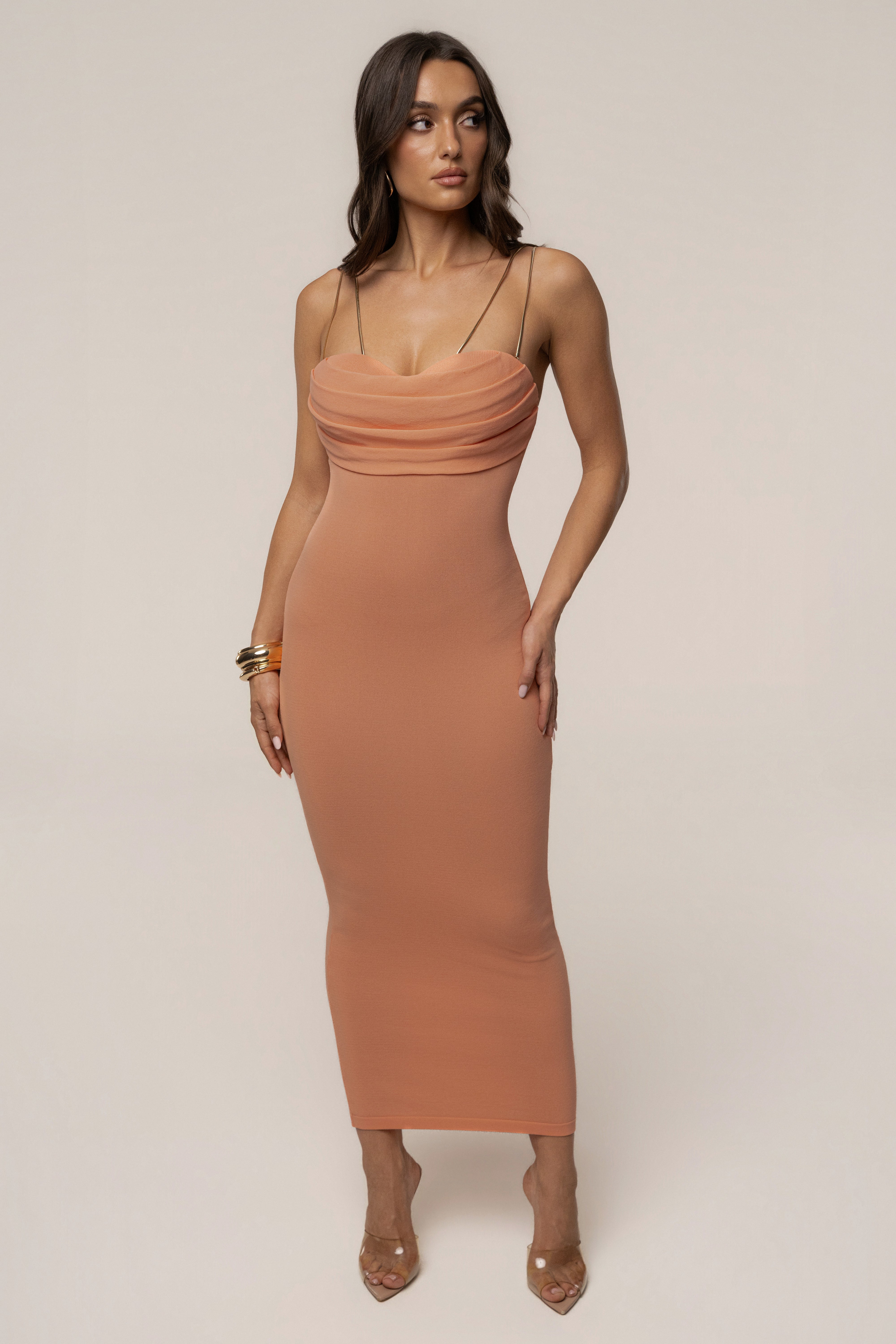 Peach La Lune Drape Midi Dress