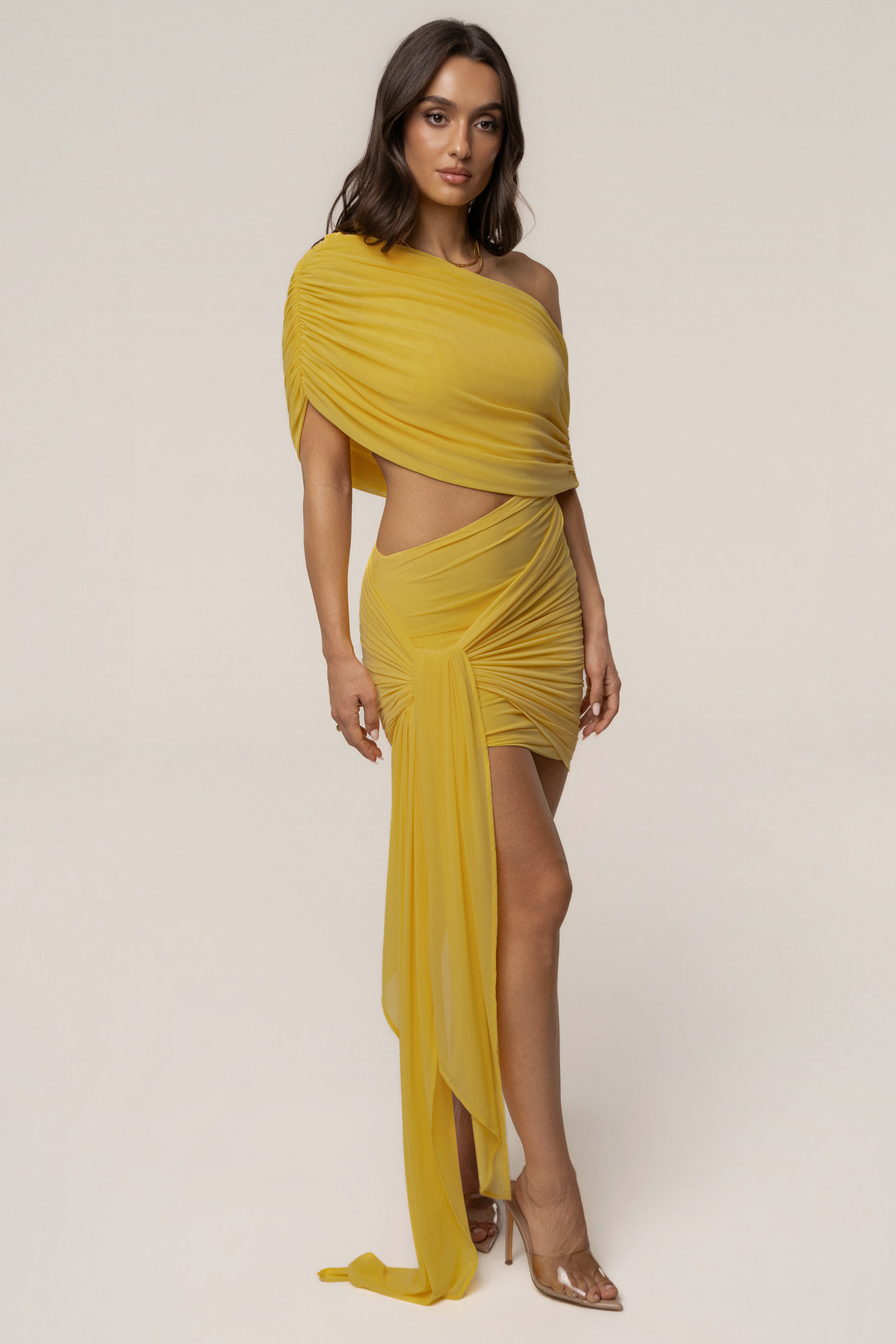 Yellow All You Need Cutout Dress - JLUXLABEL