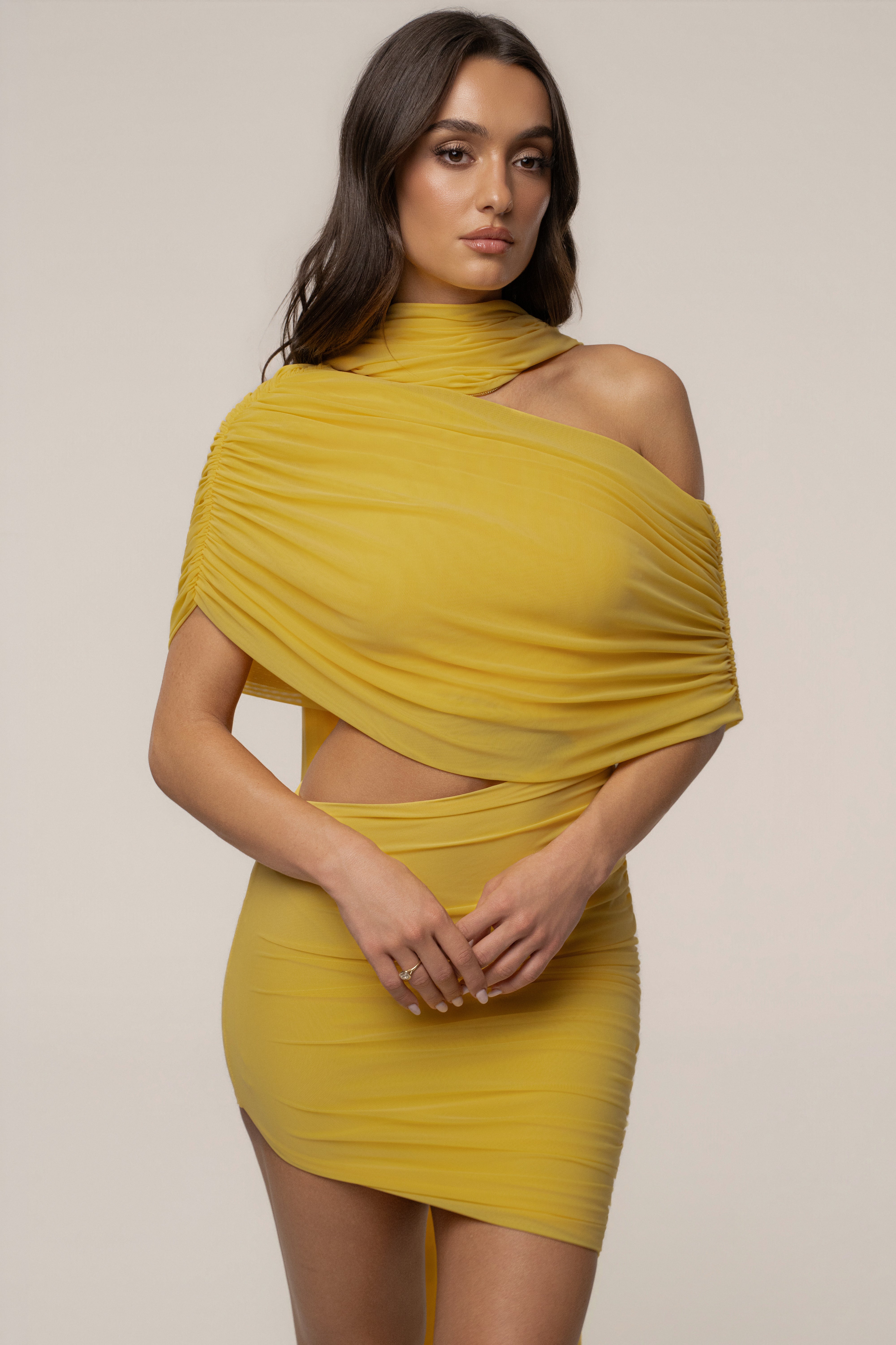 Yellow All You Need Cutout Dress - JLUXLABEL