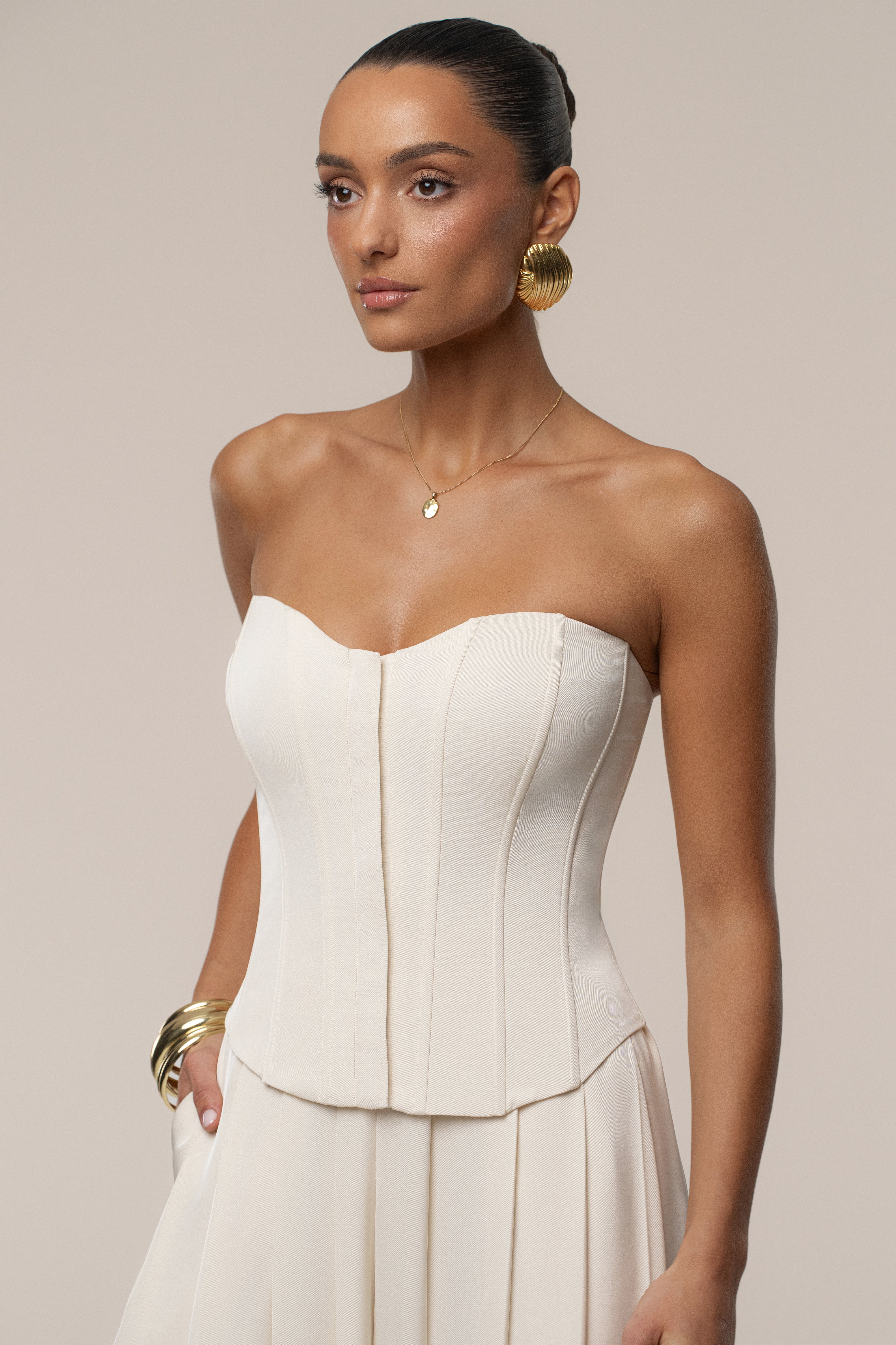Buttercream Viv Satin Bustier Top | JLUXLABEL