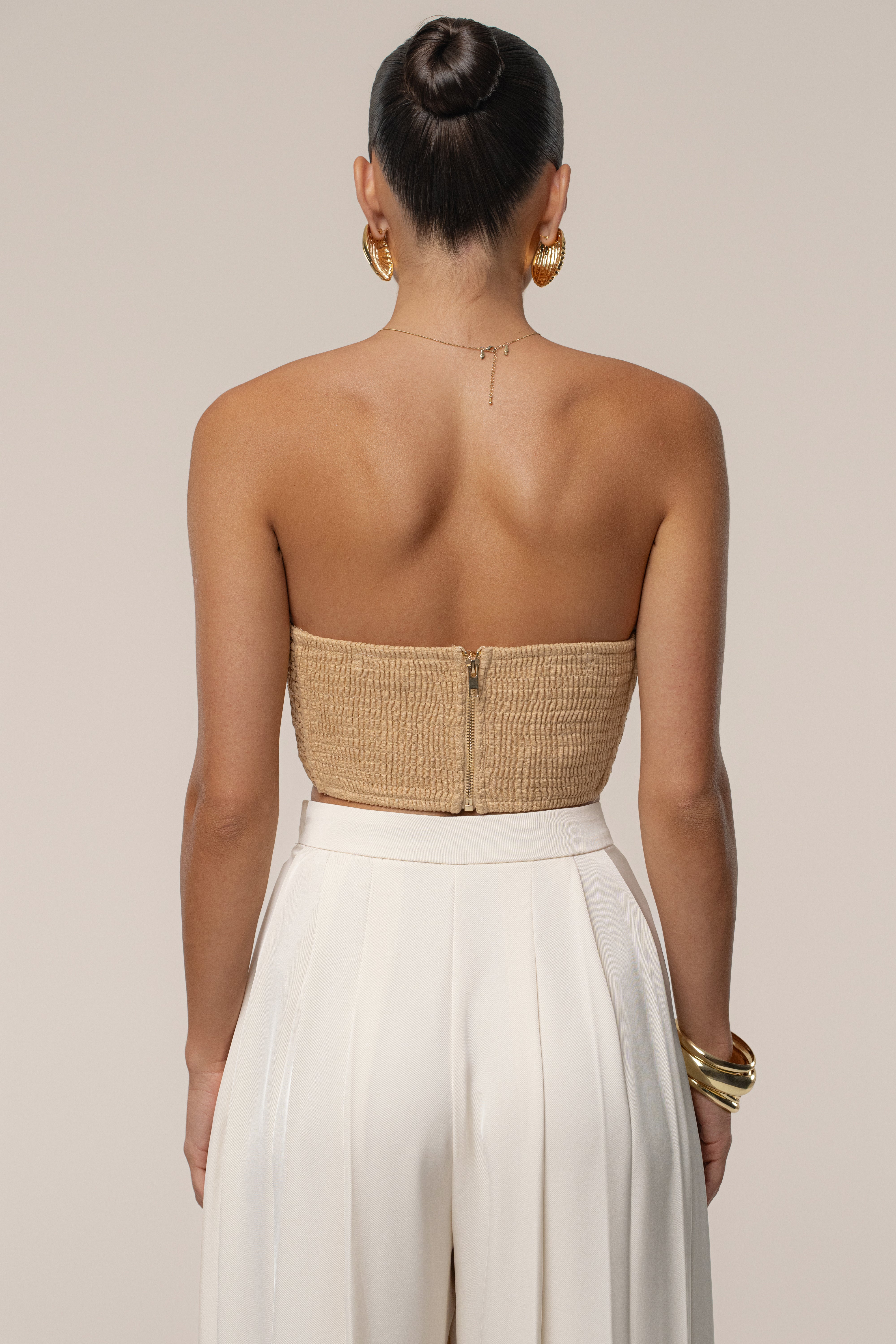 Beige Sail Away Texture Bustier - JLUXLABEL