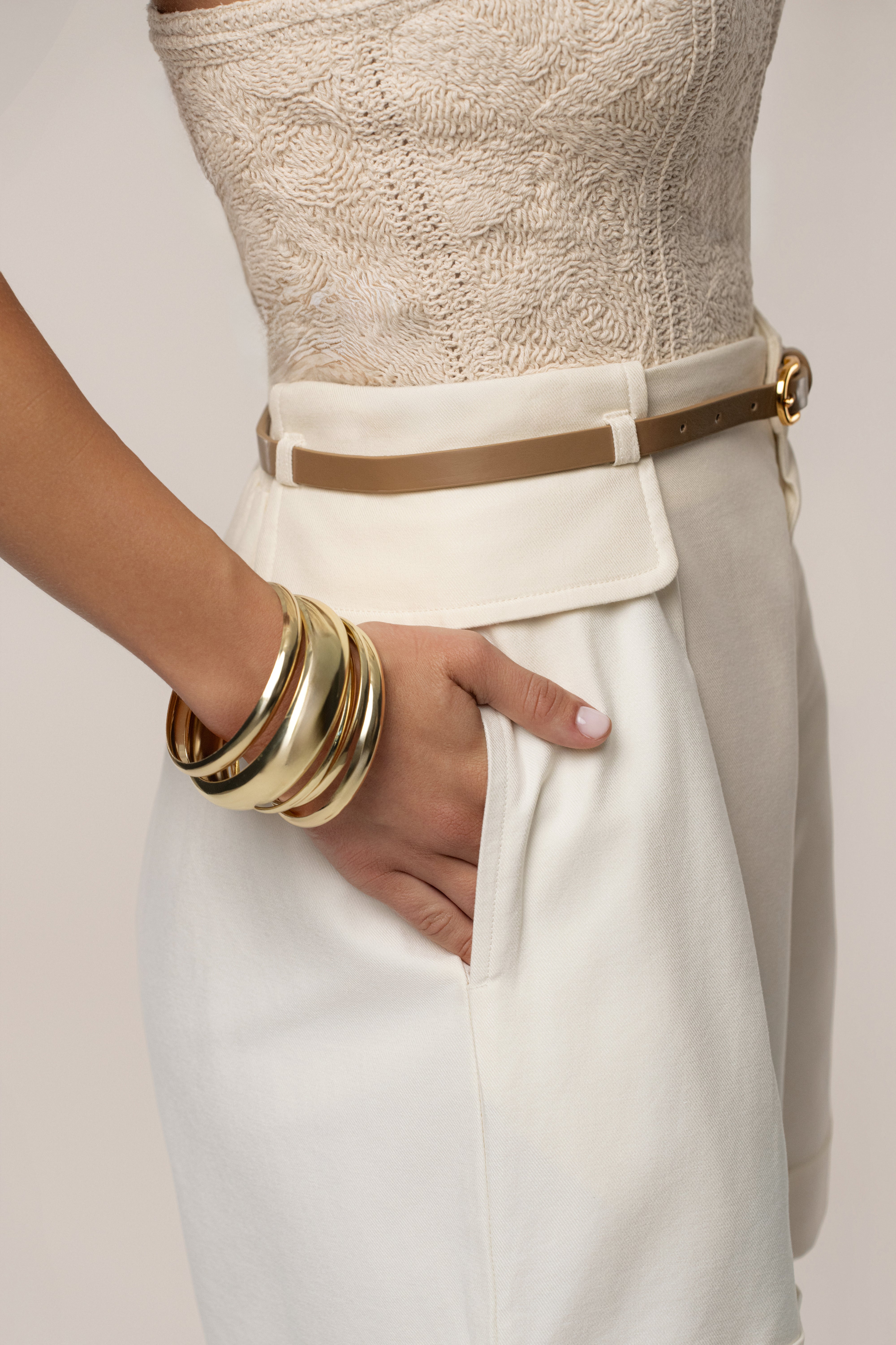 Ivory Belted Cargo Shorts - JLUXLABEL