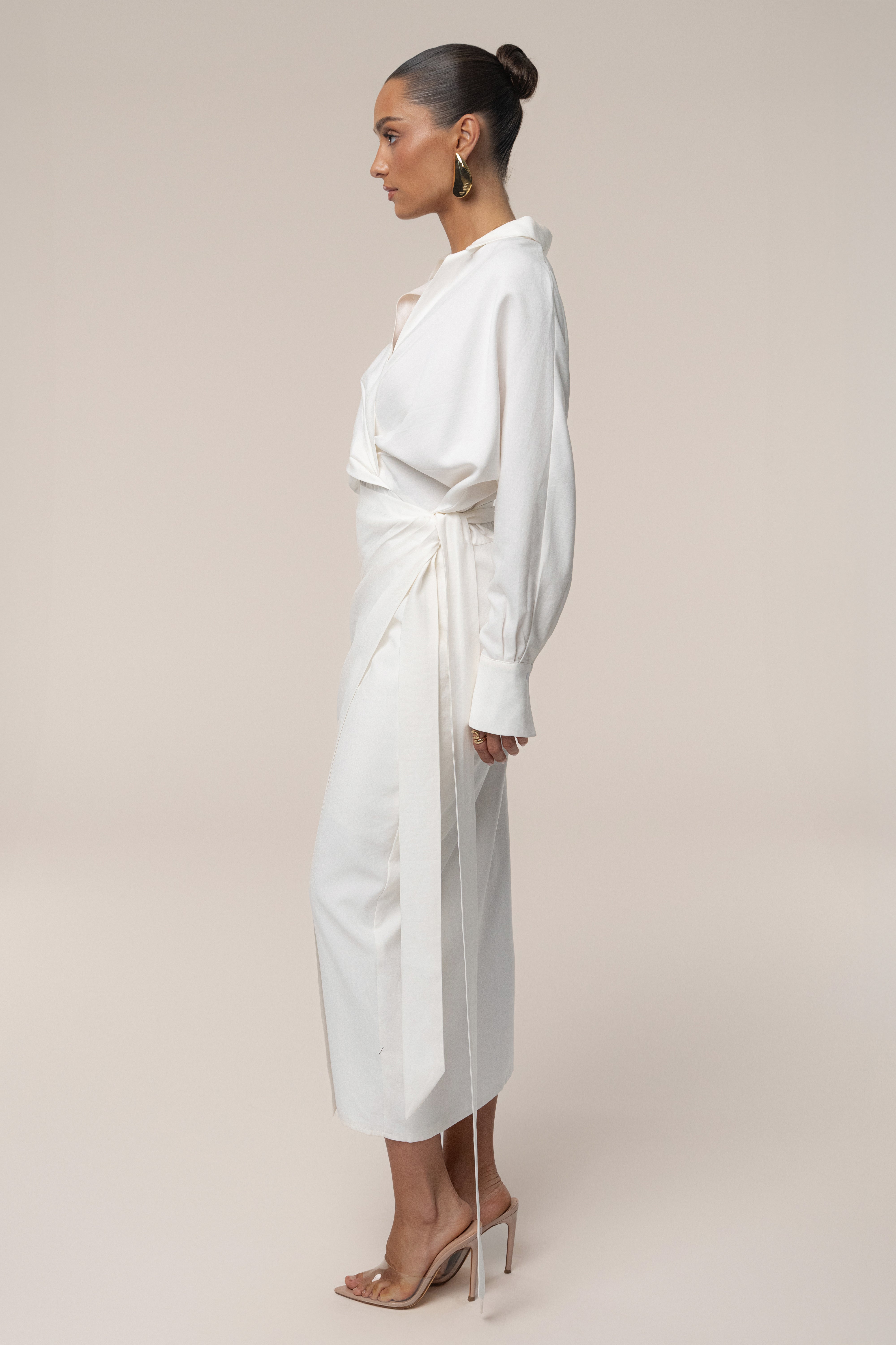 Ivory Skyline Wrap Midi Dress