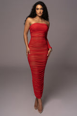 Red Denise Ruched Dress - JLUXLABEL