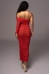 Red Denise Ruched Dress - JLUXLABEL