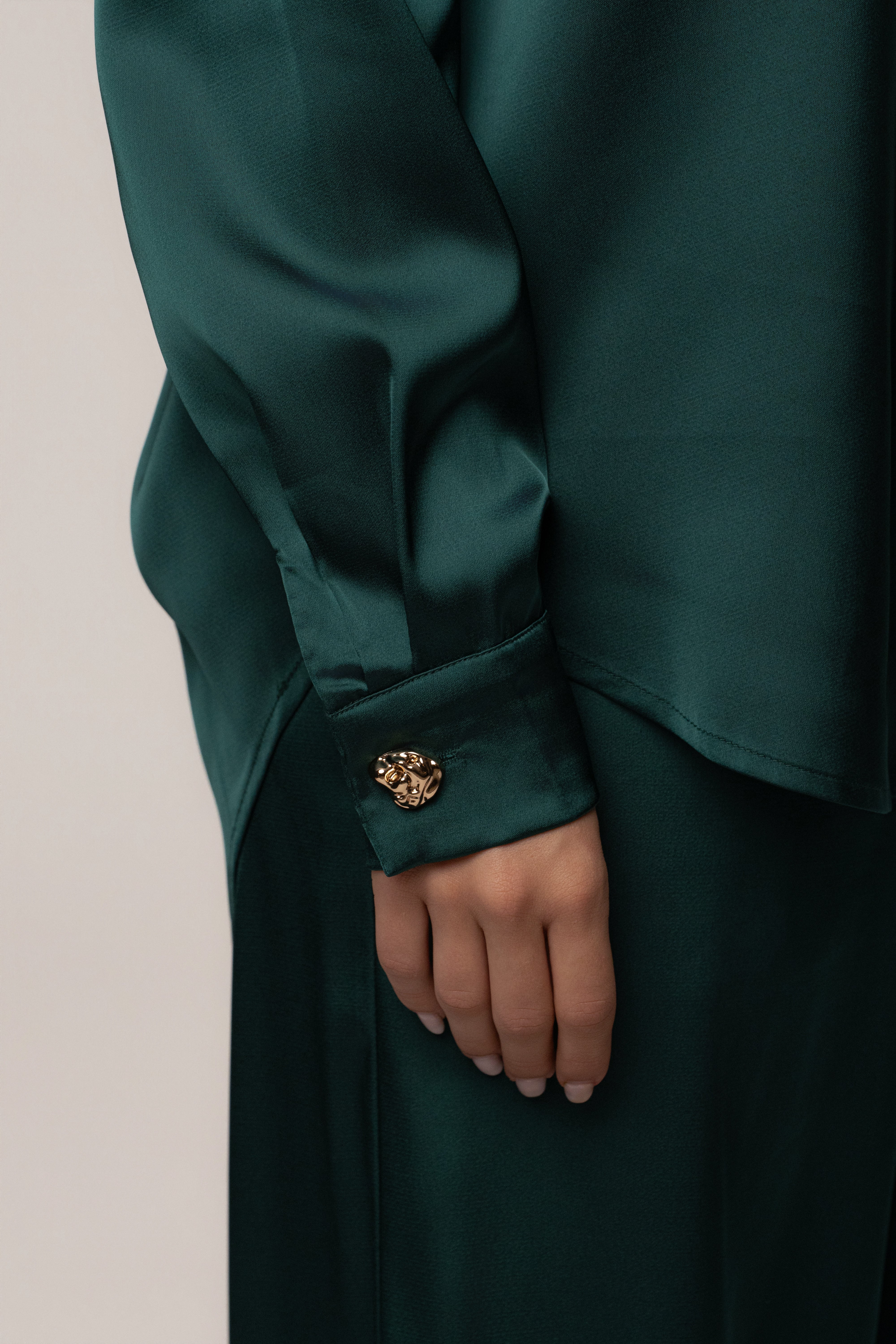 Emerald green satin collared top from JLUXLABEL, featuring a stylish collar and smooth fabric, perfect for elegant casual wear.