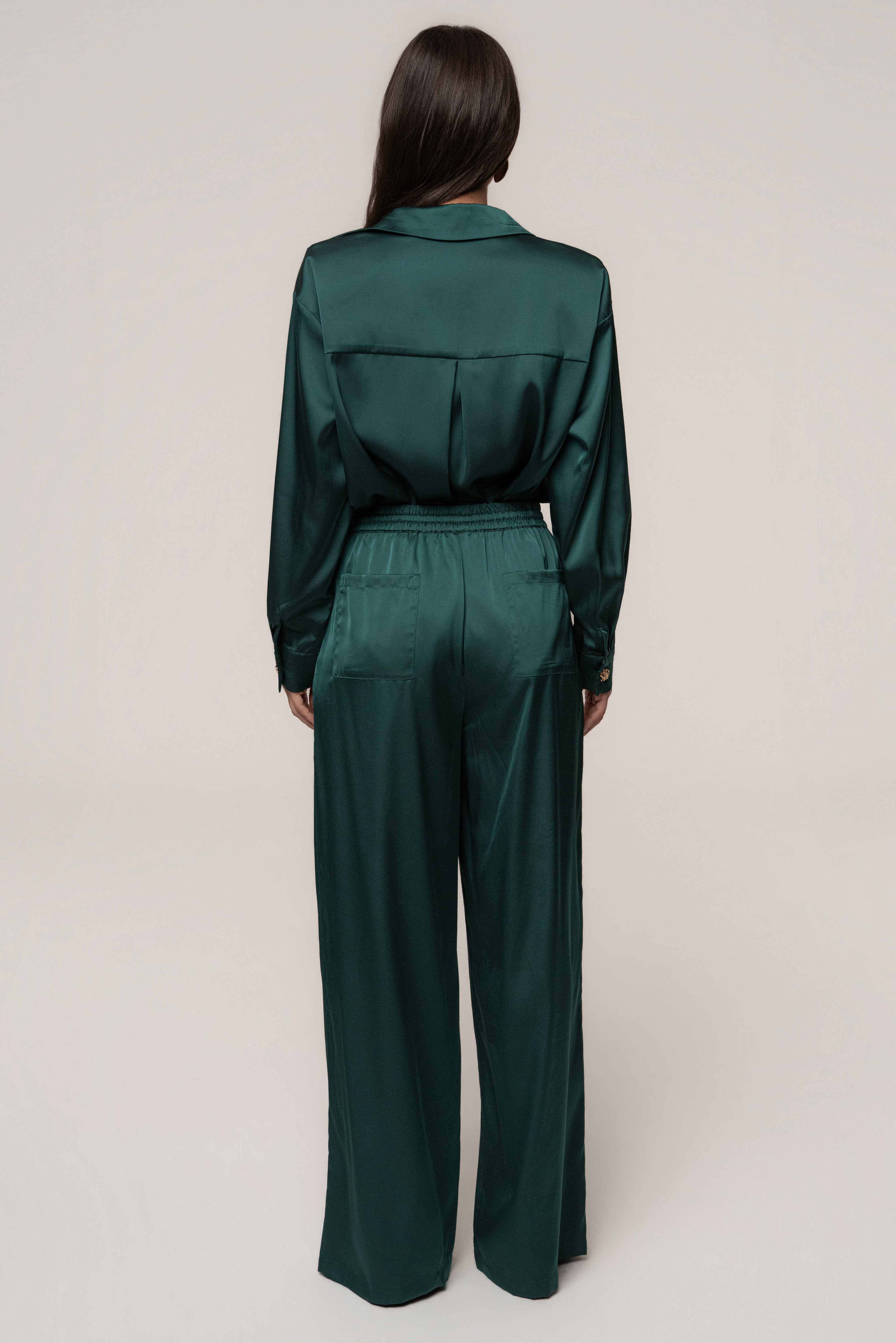 Emerald green JLUXLABEL Sunny Day Drawstring Pants, stylish casual bottoms with adjustable waistband and relaxed fit.