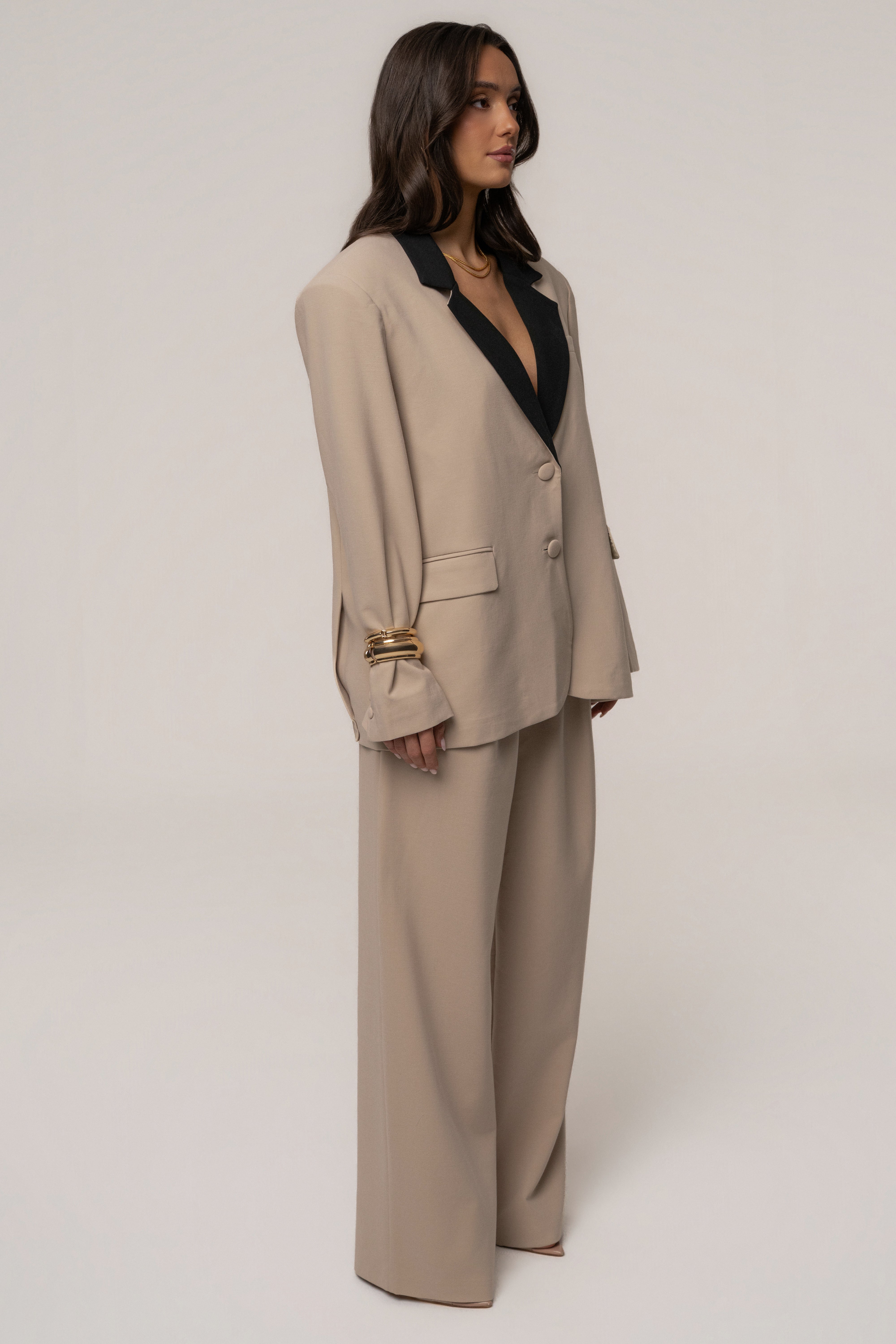 Stone/Black Command Oversized Blazer