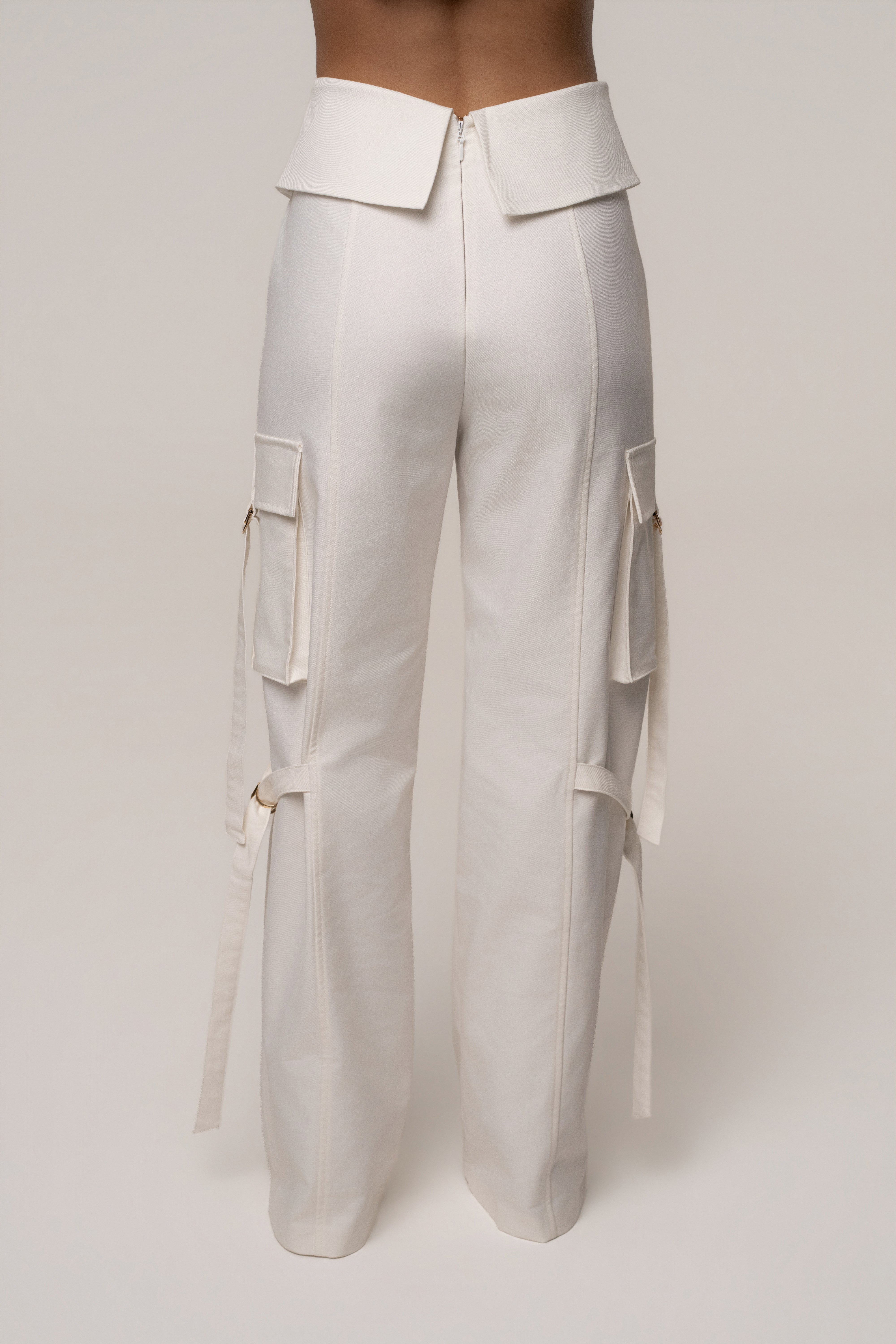 JLUXLABEL Cream Downtown Cargo Pant, stylish bottoms with multiple pockets and relaxed fit, perfect for casual wear.