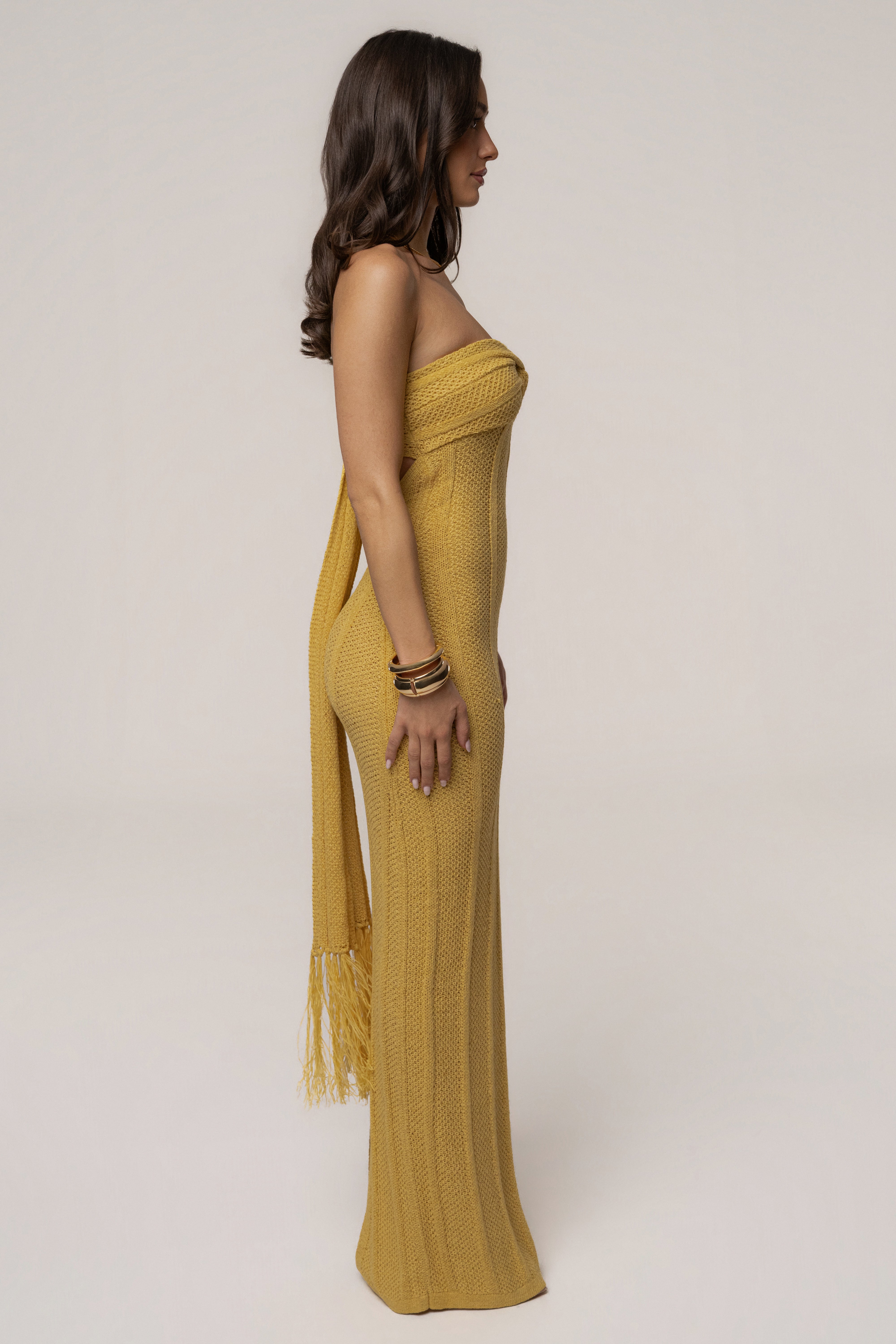 Yellow Blanca Strapless Maxi Dress