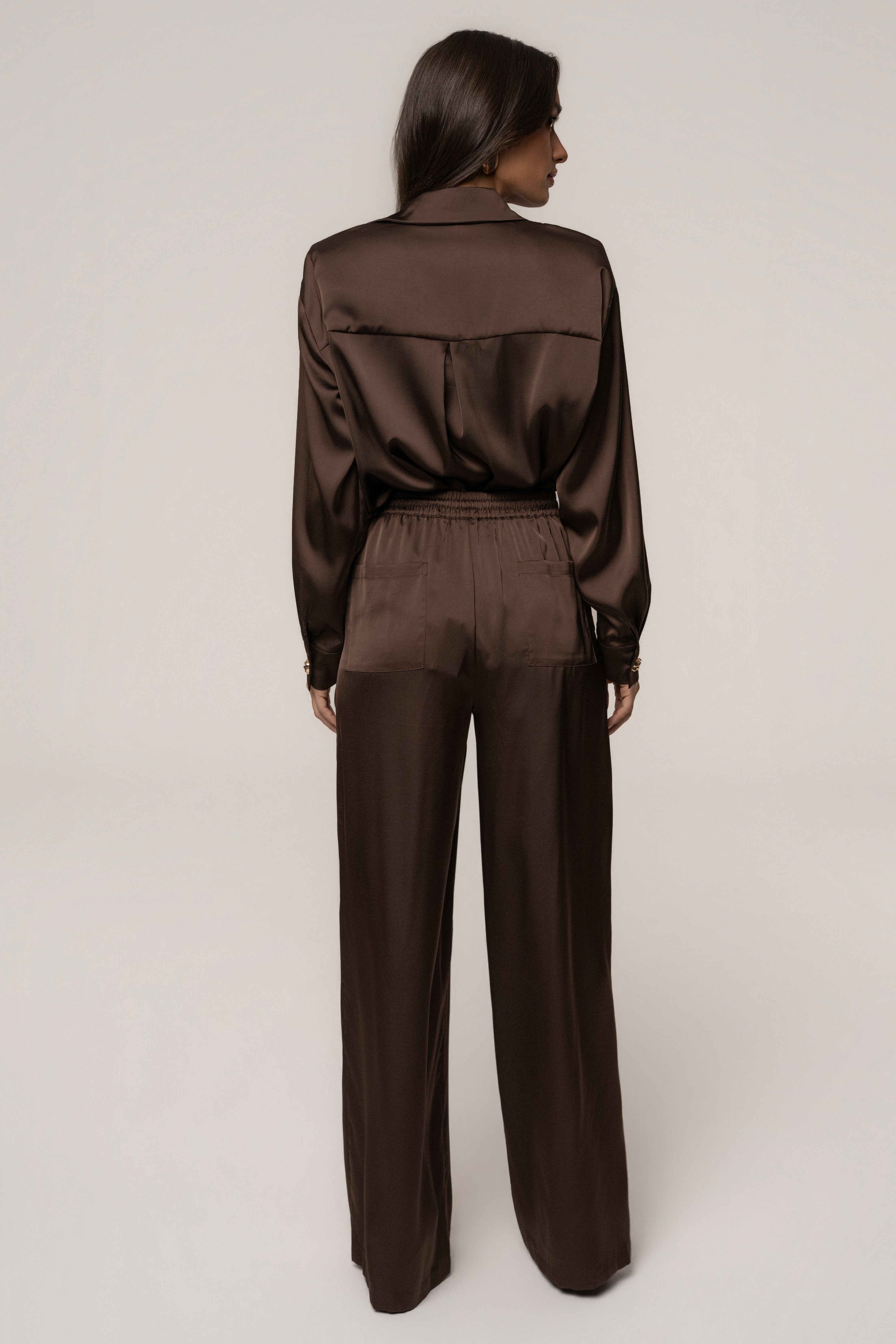 Chocolate Sunny Day Drawstring Pants from JLUXLABEL, stylish bottoms with a relaxed fit and adjustable waistband.