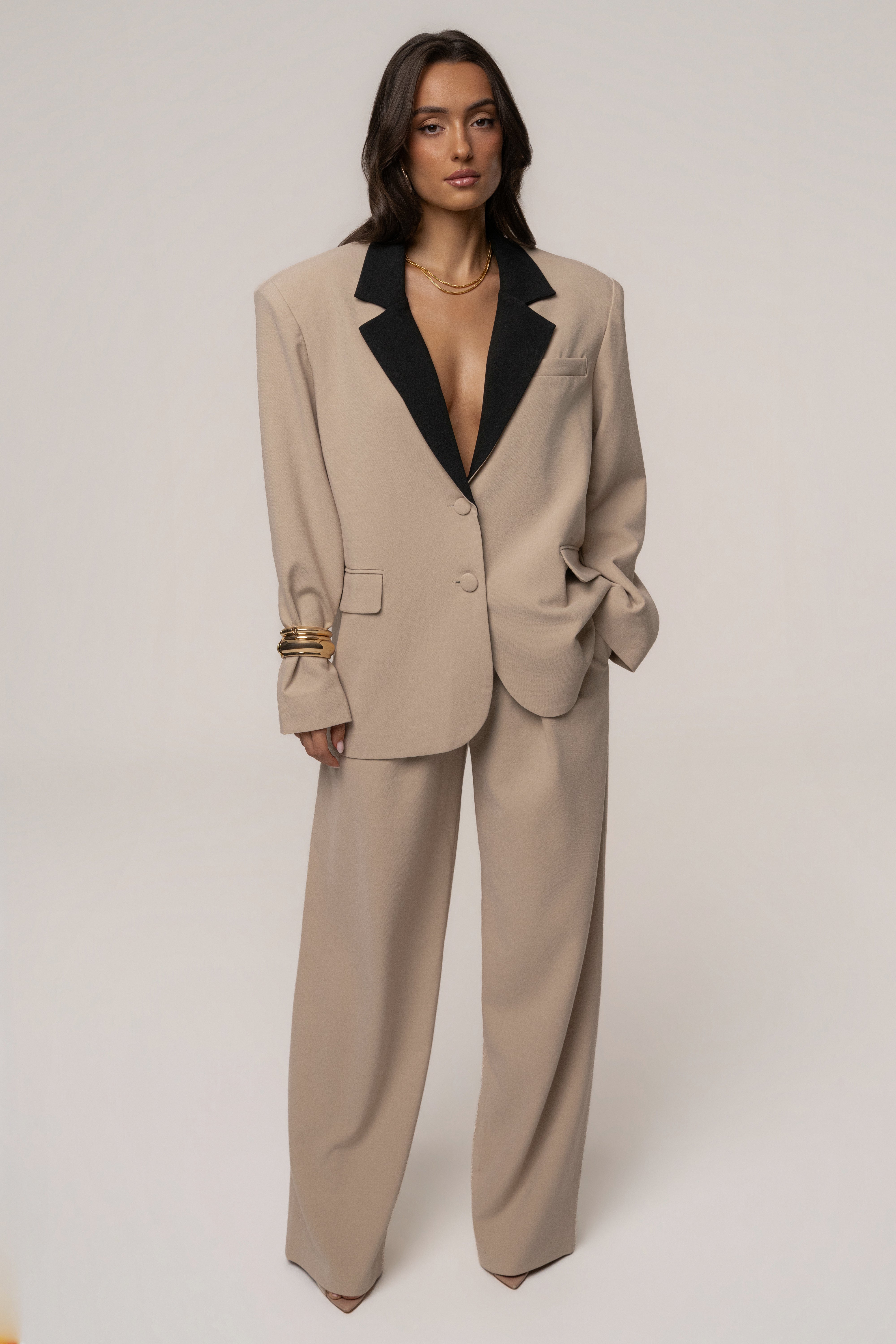 Stone/Black Command Pleat Trouser