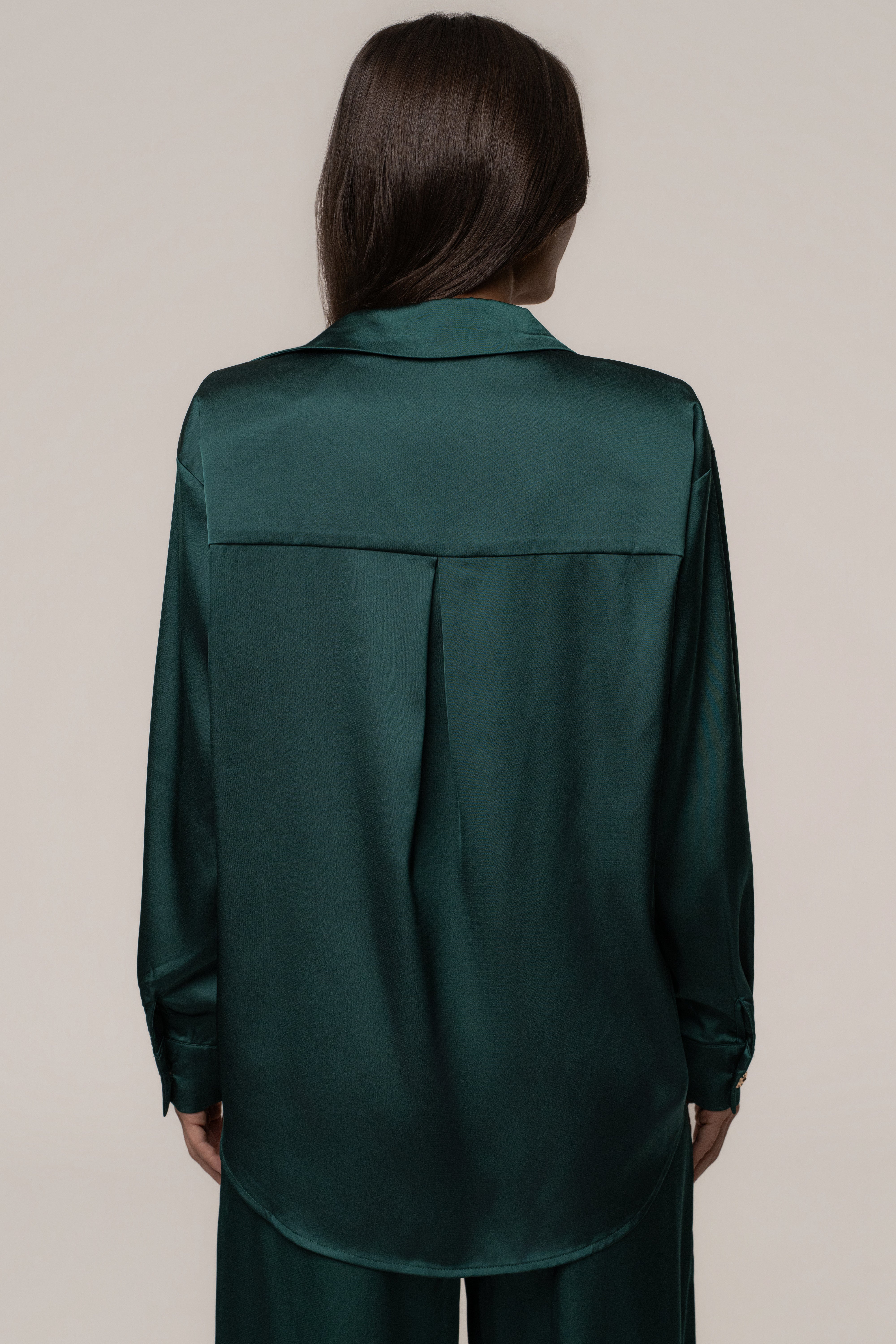 Emerald green satin collared top from JLUXLABEL, designed with a relaxed fit and elegant collar, perfect for stylish occasions.