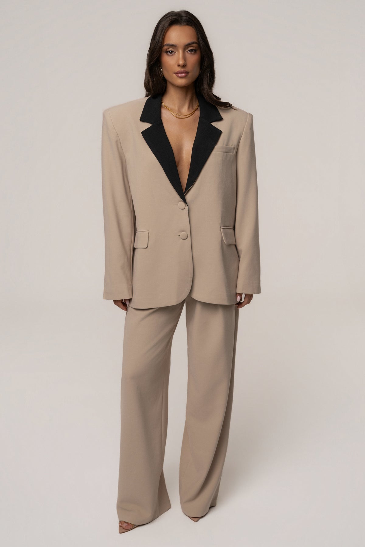 Stone/Black Command Pleat Trouser - JLUXLABEL