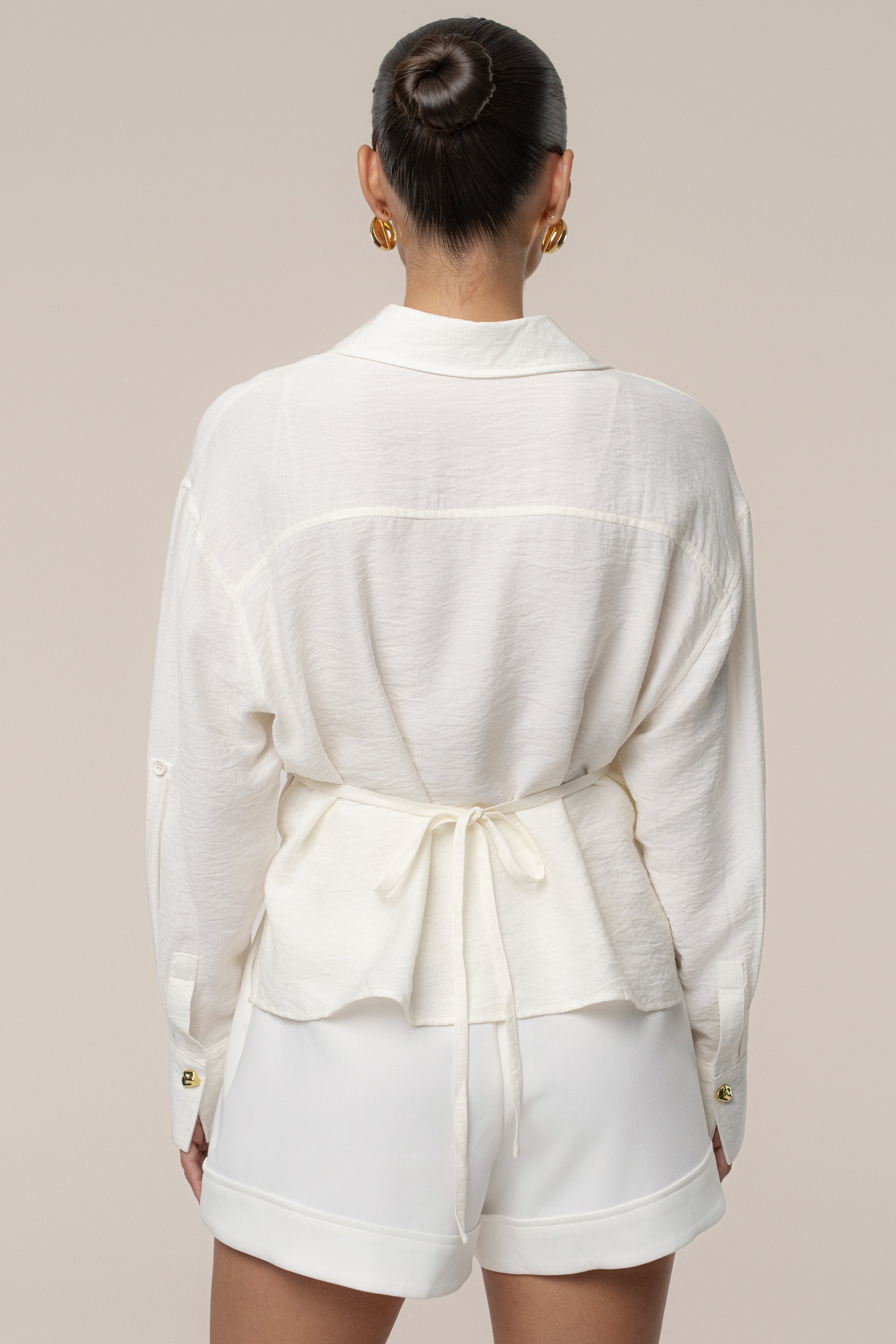 Ivory Drift Collared Cargo Top - JLUXLABEL