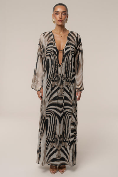 Brown Zebra Print New Vista Maxi Dress