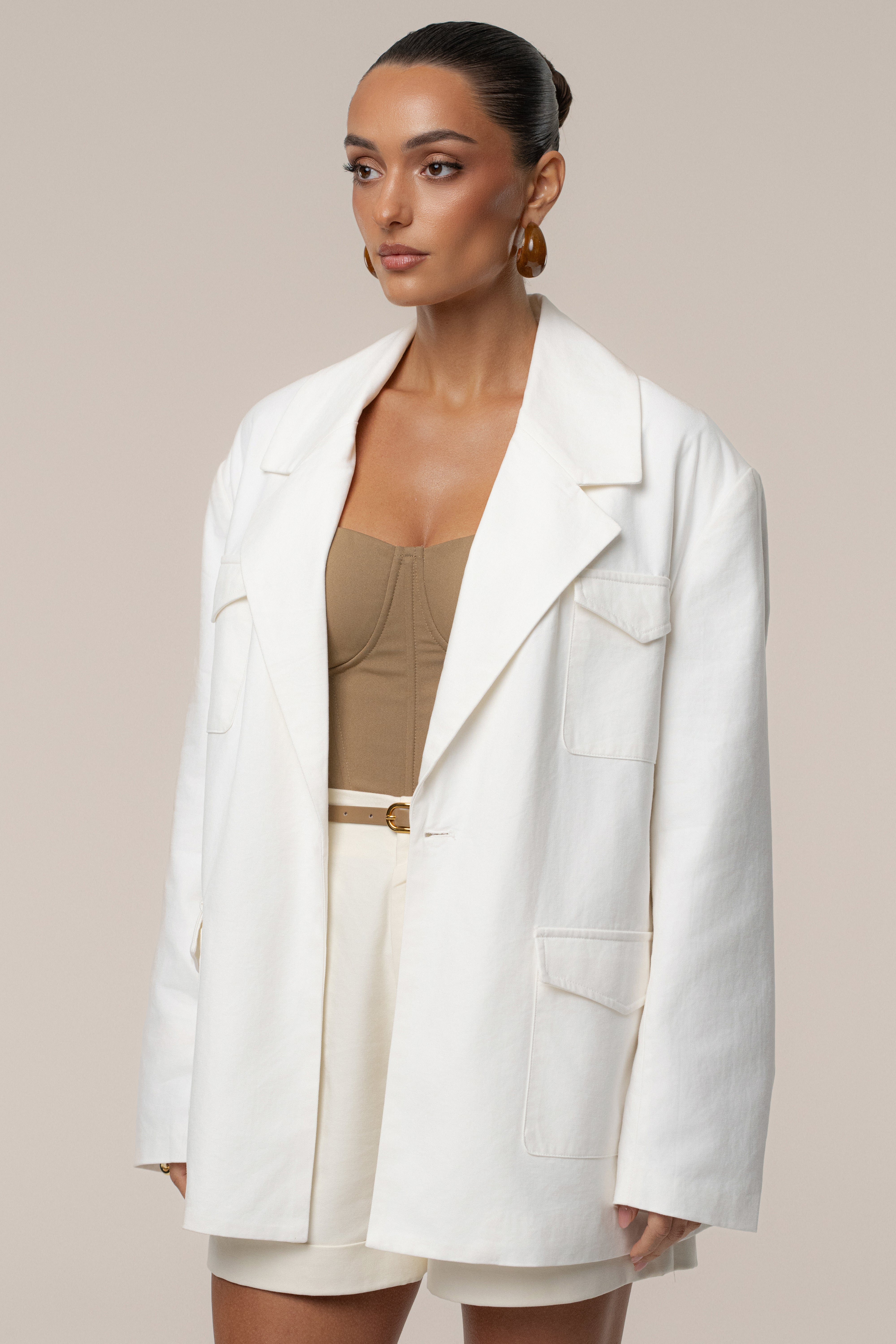 Ivory Precision Woven Blazer - JLUXLABEL