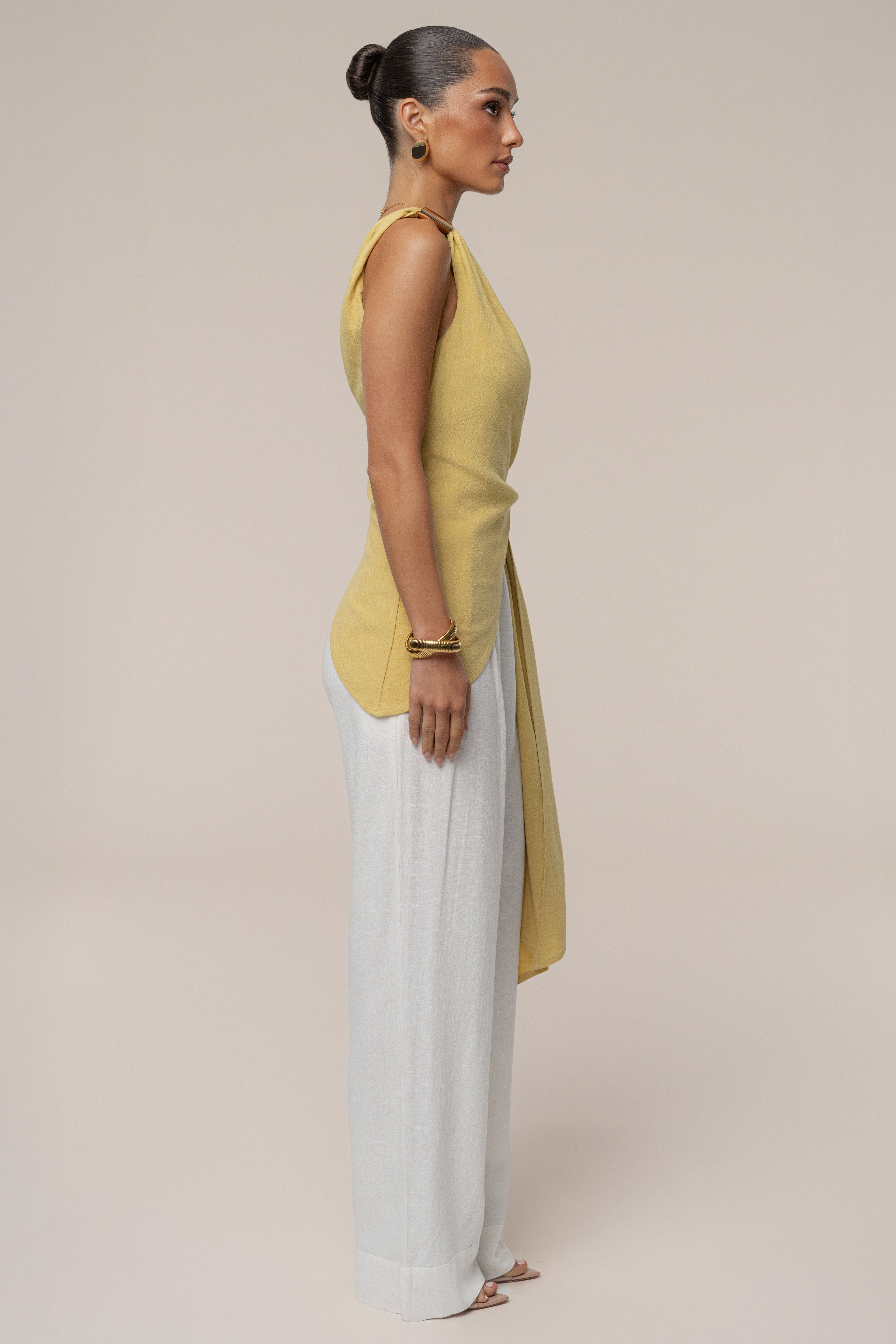 Yellow Palmera One Shoulder Top - JLUXLABEL