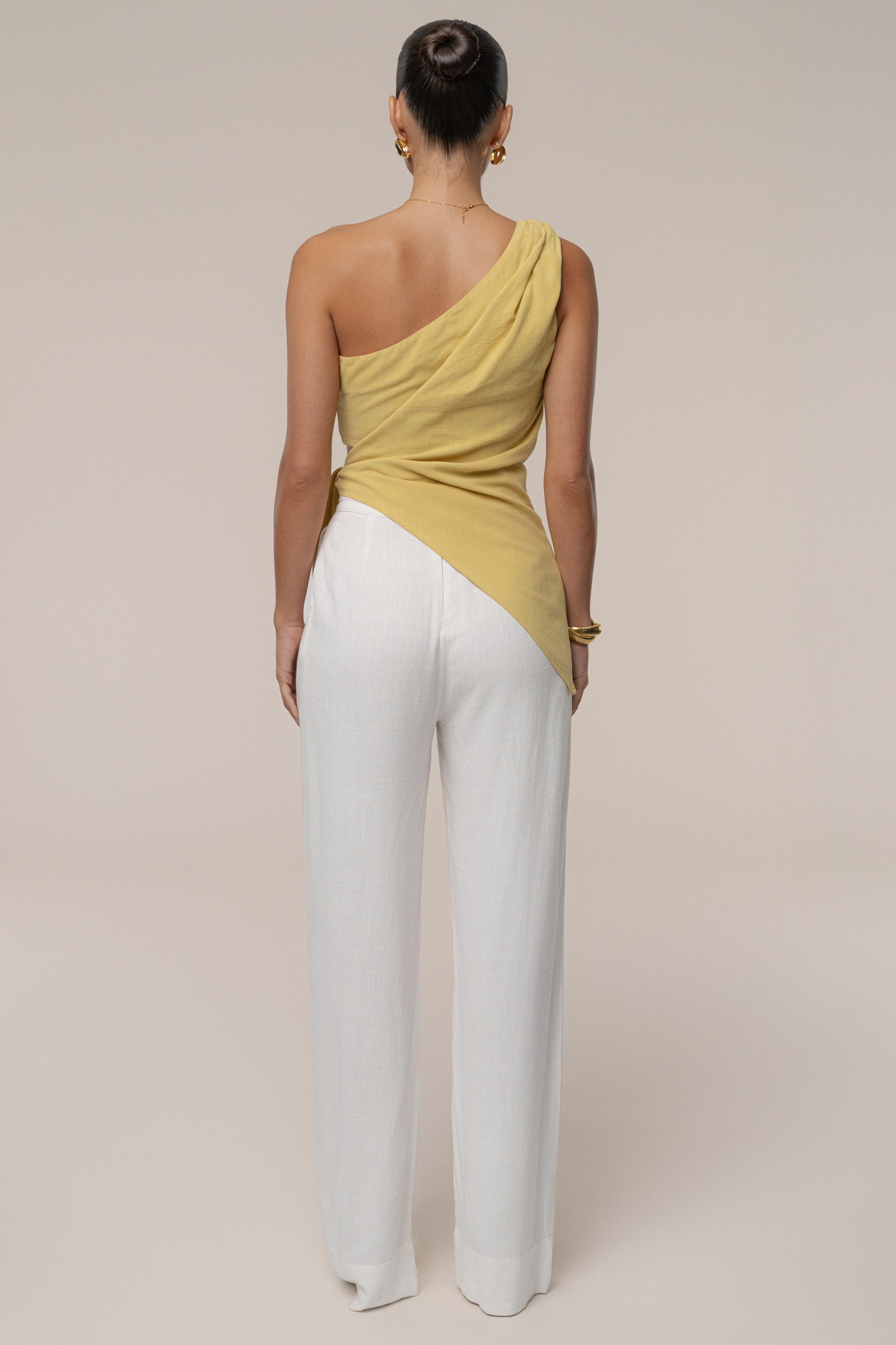 Yellow Palmera One Shoulder Top - JLUXLABEL